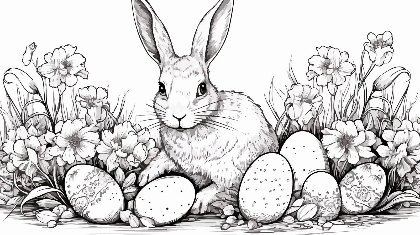 Easter Bunny Eggs Flowers Hand Drawn — free download from Dotvec