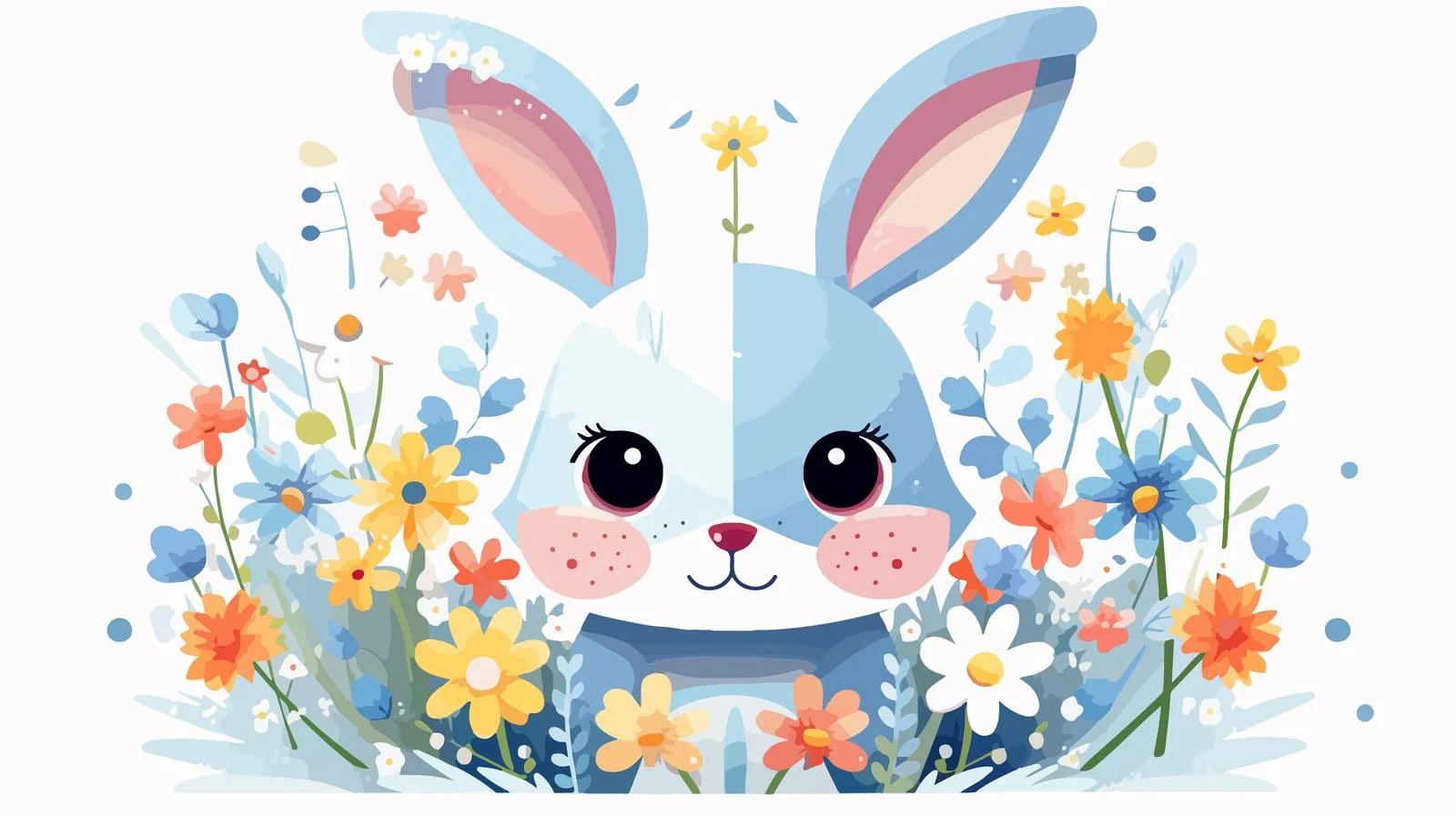 Easter Bunny in Flowers Cartoon Illustration — free download from Dotvec