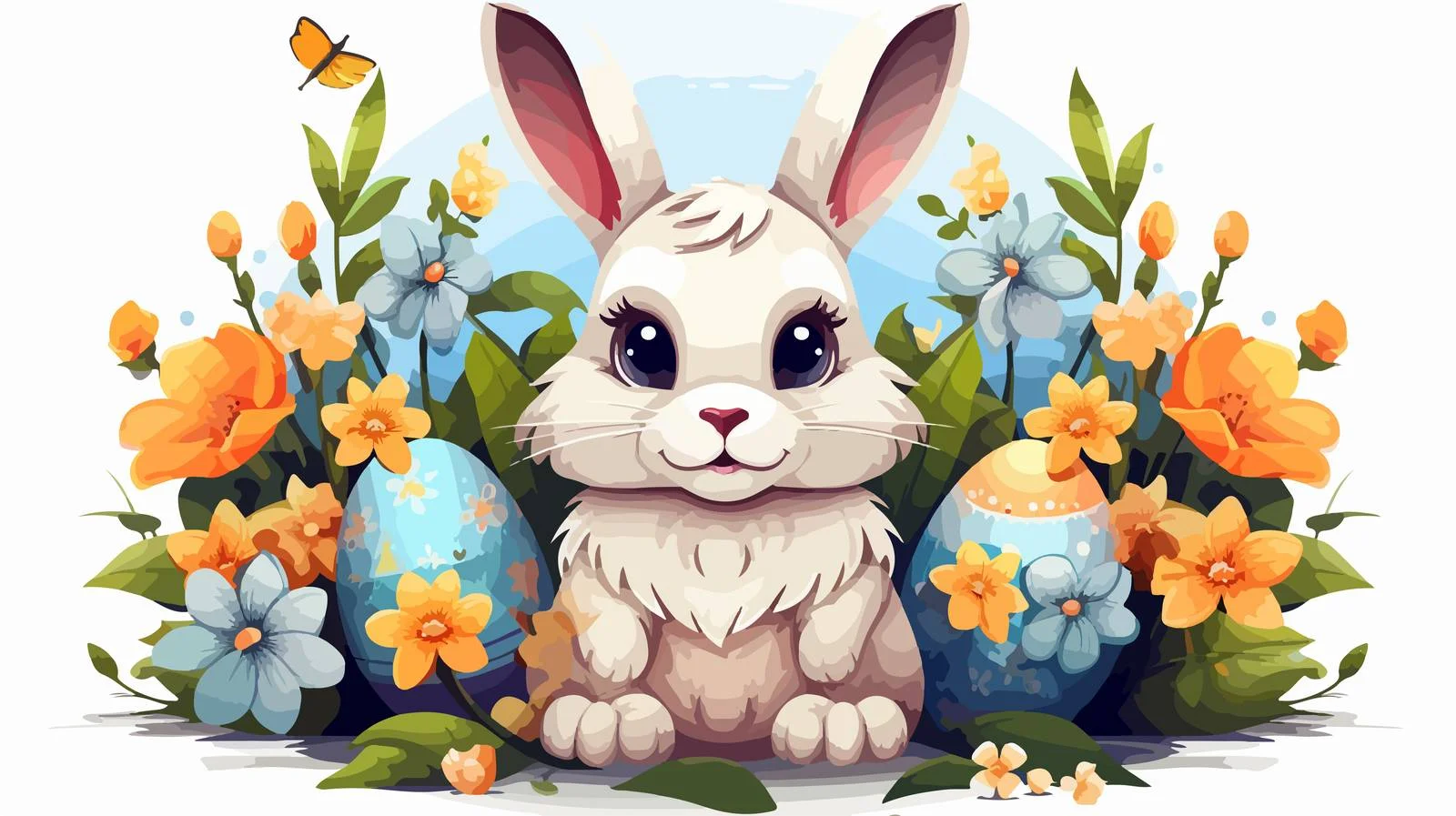 Easter Bunny Flowers Cartoon Vector Illustration — free download from Dotvec
