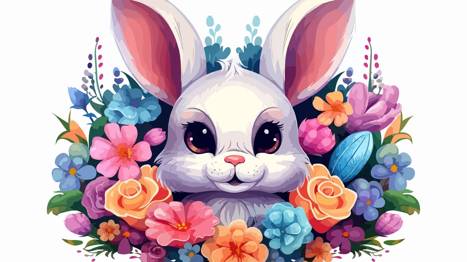 Easter Bunny Flowers Cartoon Vector Illustration — free download from Dotvec