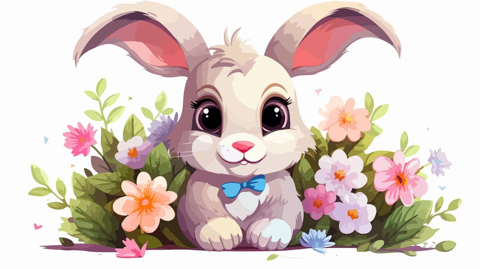 Easter Bunny Flowers Cartoon Vector Illustration — free download from Dotvec