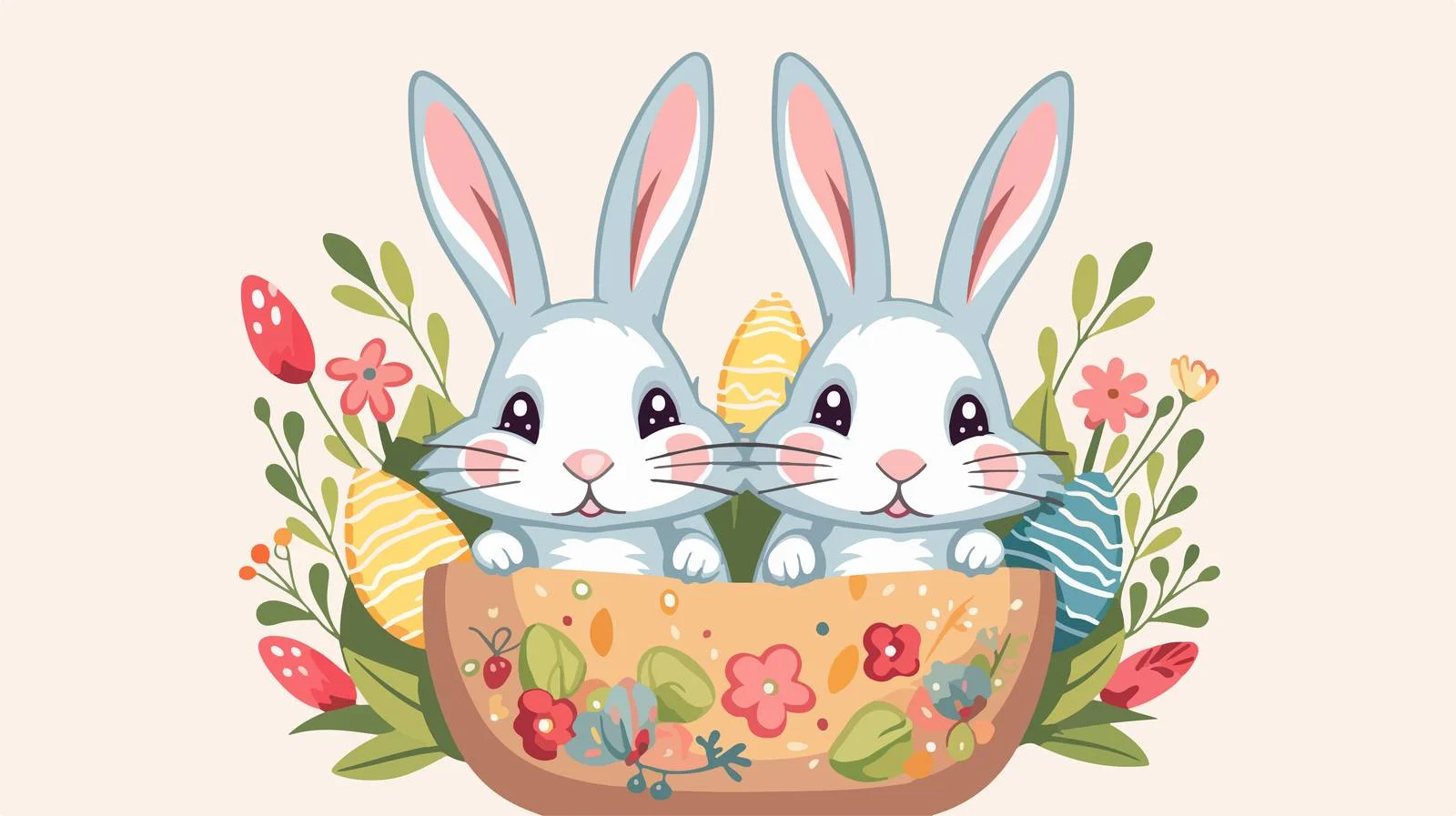 Elegant Easter Card with Cute Bunny Pair — free download from Dotvec