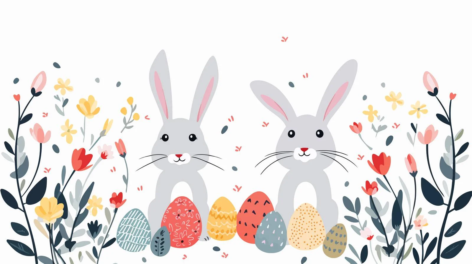 Whimsical Easter Greeting Card with Amusing Bunnies — free download from Dotvec