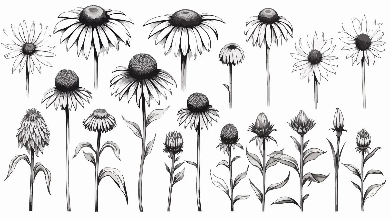 Echinacea Herbal Plant Botanical Illustration — free download from Dotvec