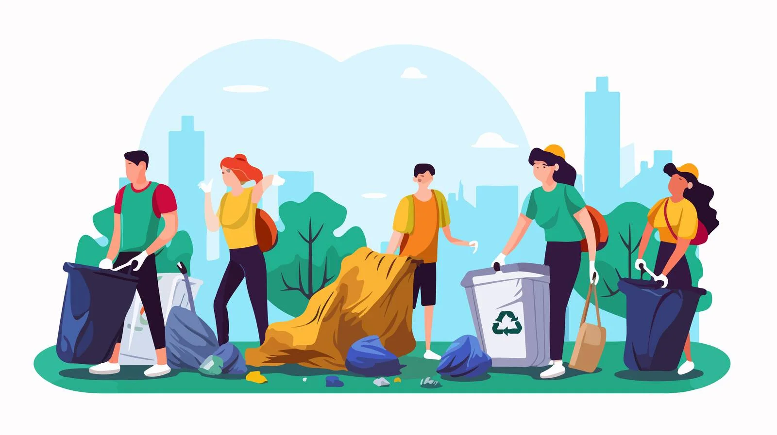 Community Cleanup: Volunteers Gathering Garbage — free download from Dotvec