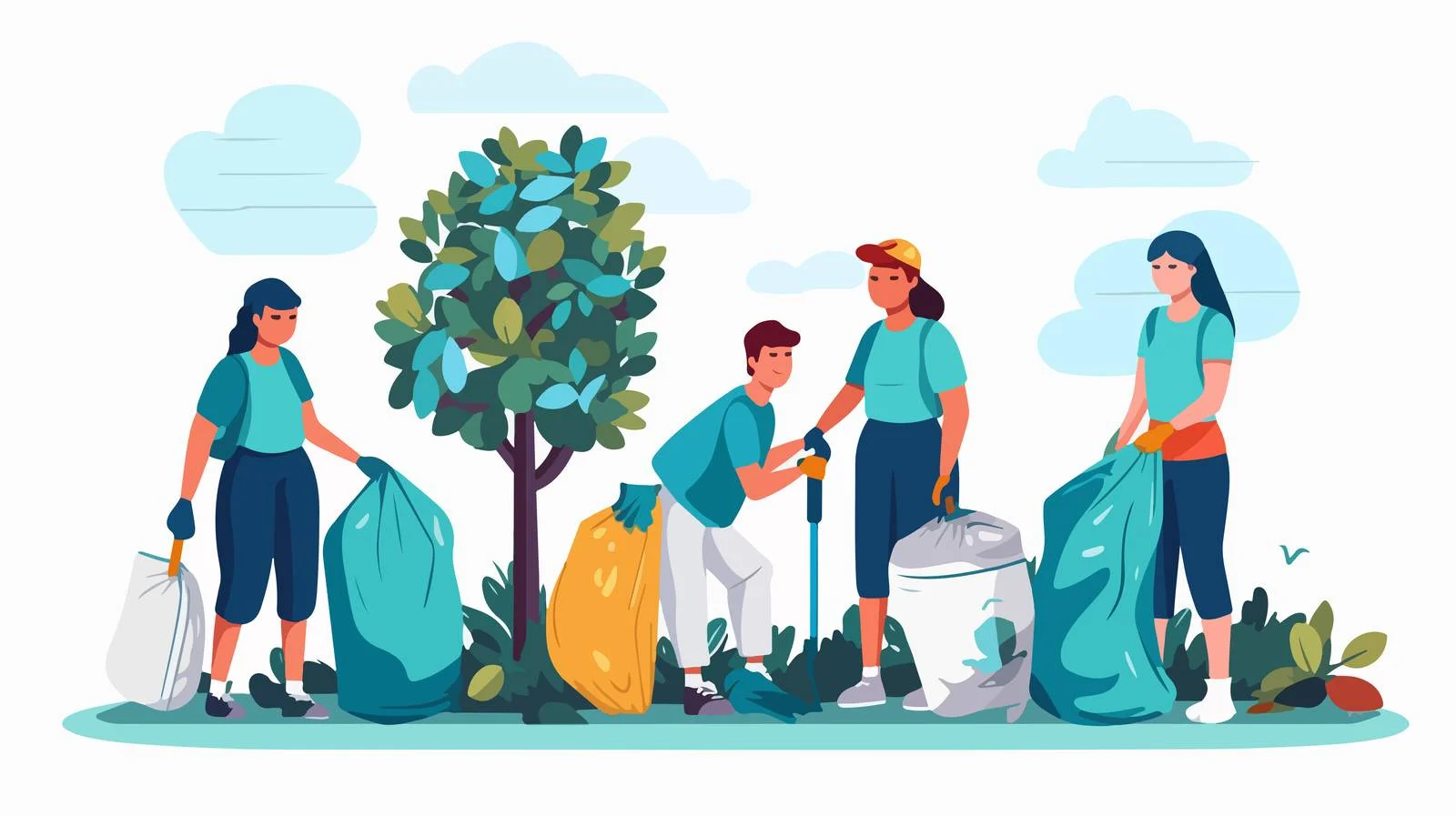 Dedicated volunteers gathering waste with care — free download from Dotvec