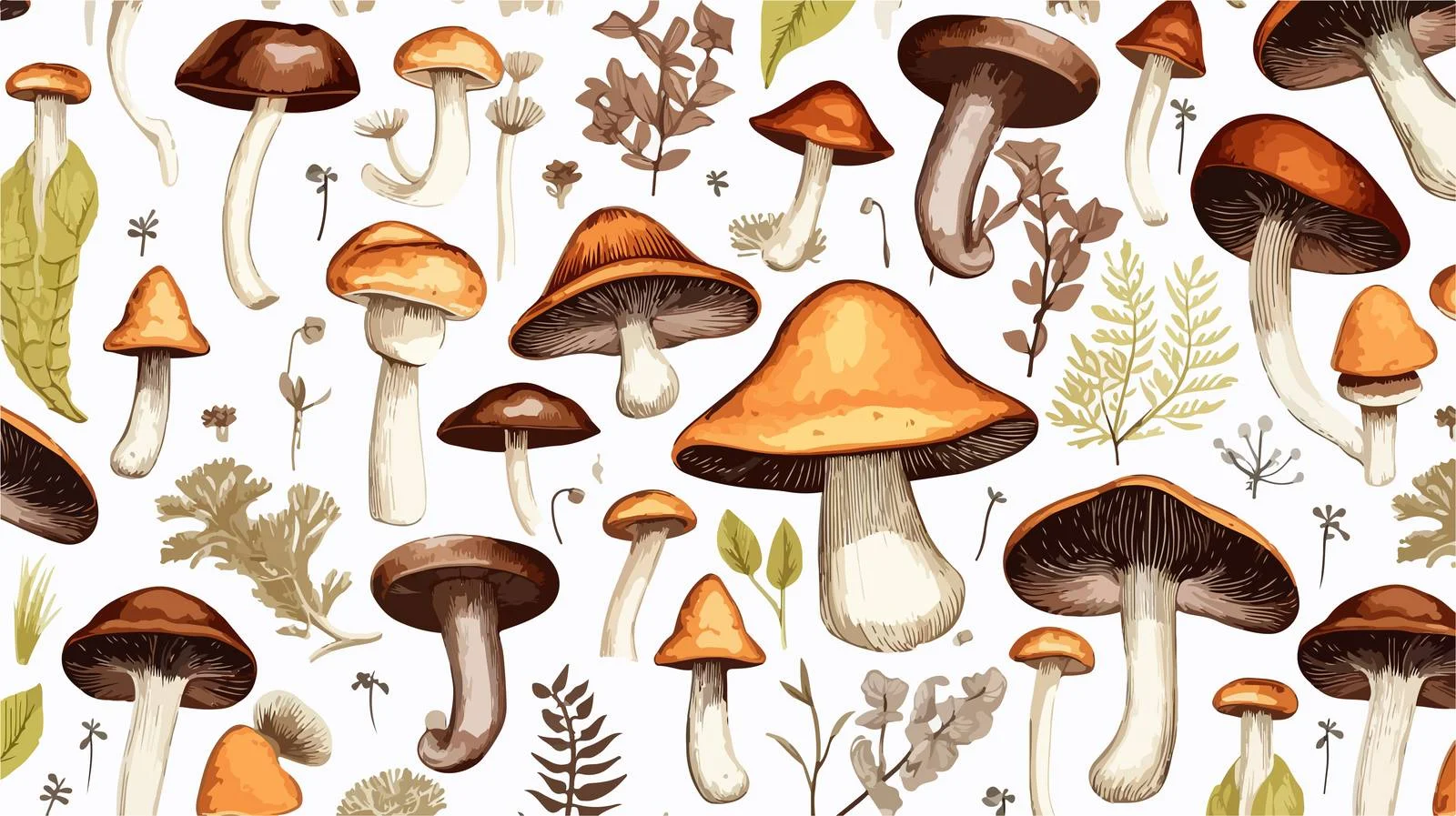 Hand-drawn edible mushrooms seamless design — free download from Dotvec