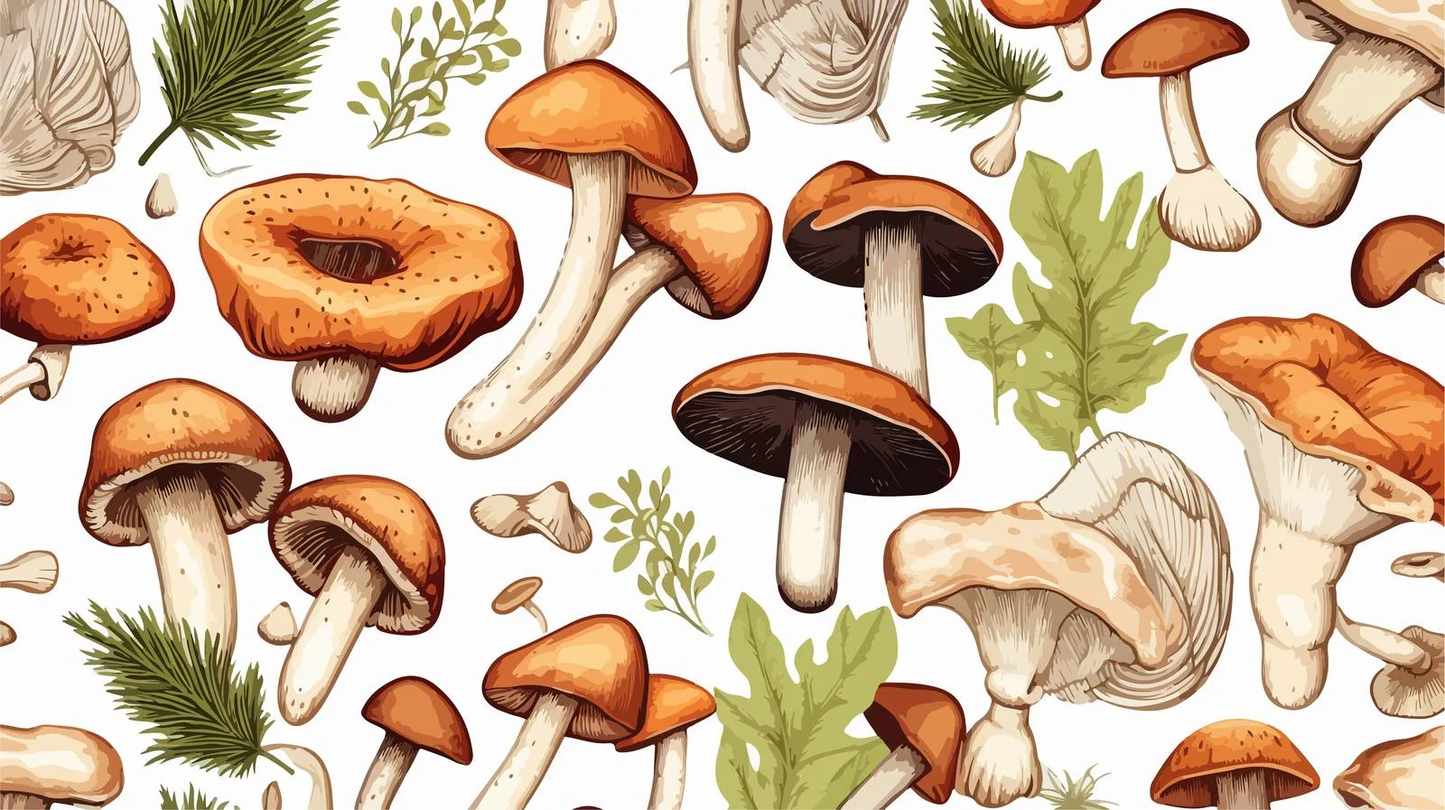 Hand-drawn edible fungi seamless design — free download from Dotvec