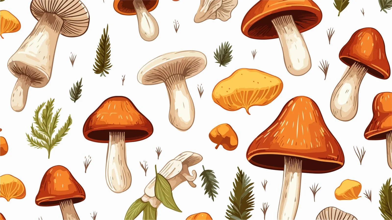 Hand-drawn edible mushrooms seamless design — free download from Dotvec