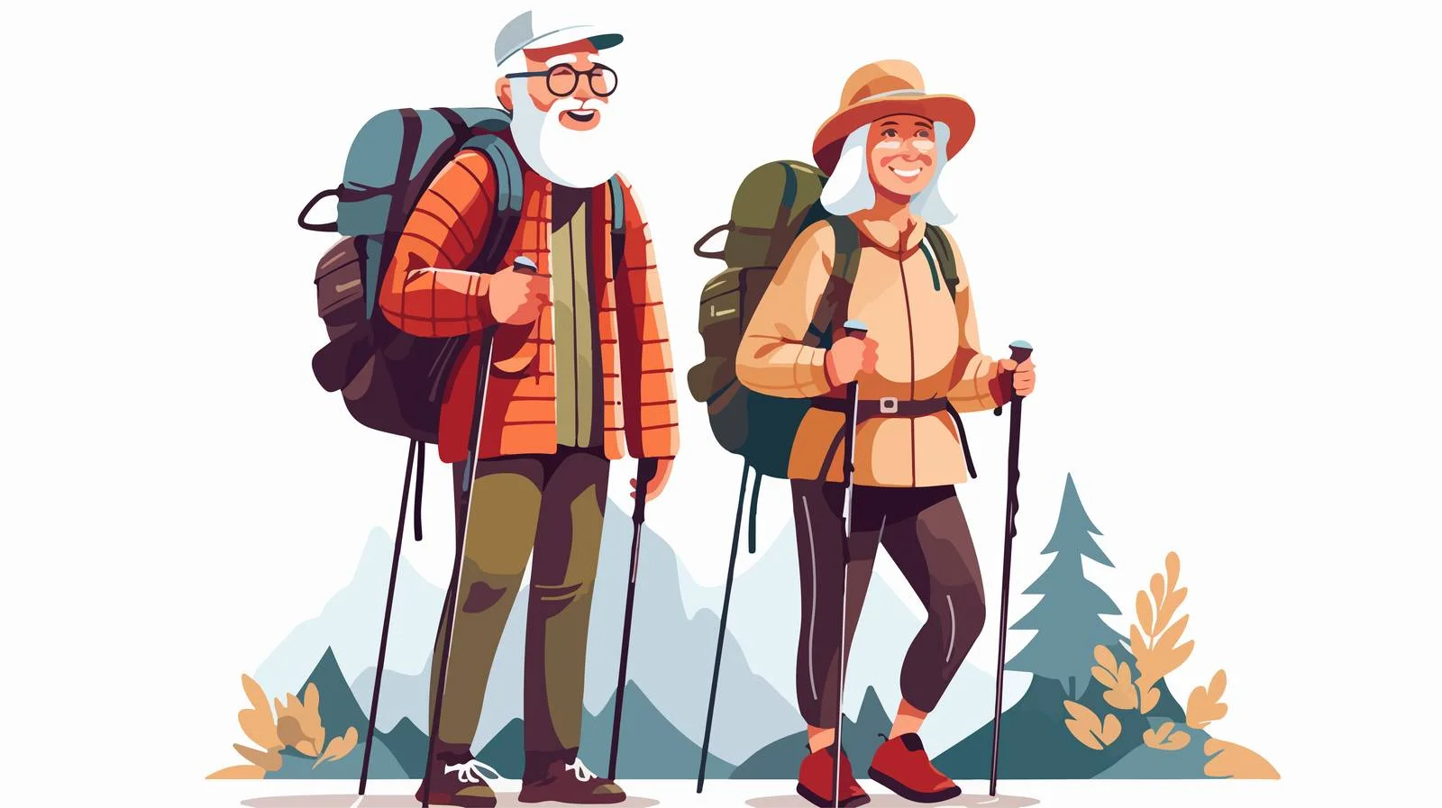 Senior couple trekking with backpacks outdoors — free download from Dotvec