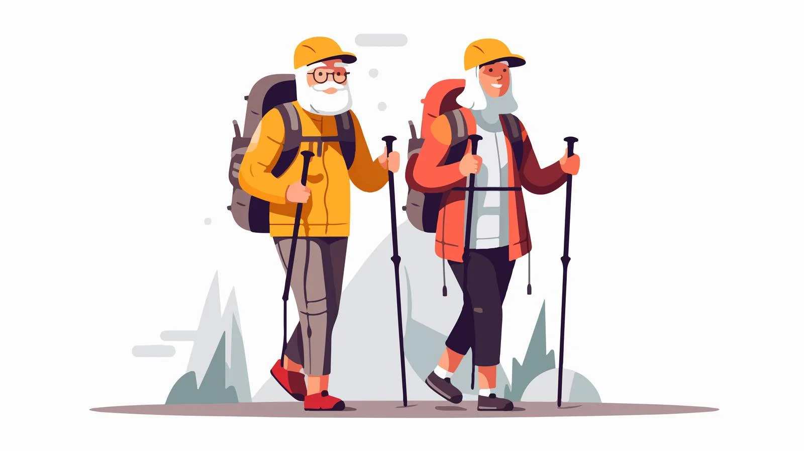 Senior Couple Hiking with Backpacks Together — free download from Dotvec
