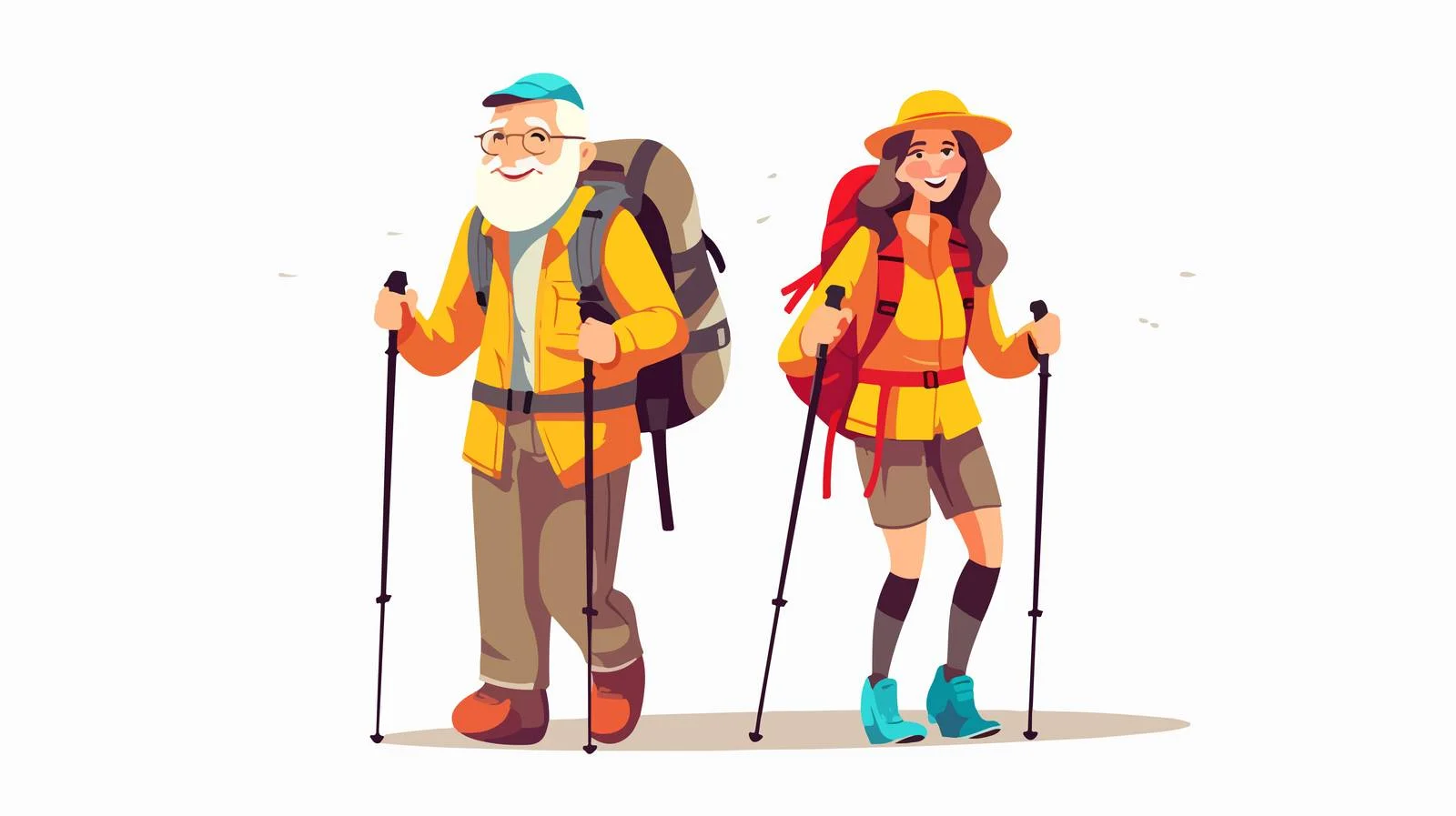 Senior duo hiking with backpacks outdoors — free download from Dotvec
