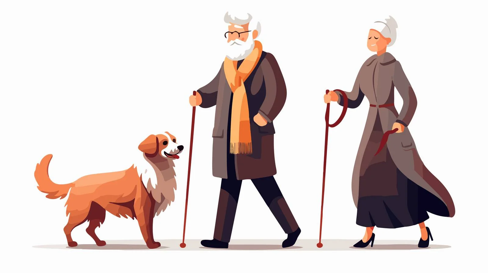 Senior couple with walking sticks and dog — free download from Dotvec
