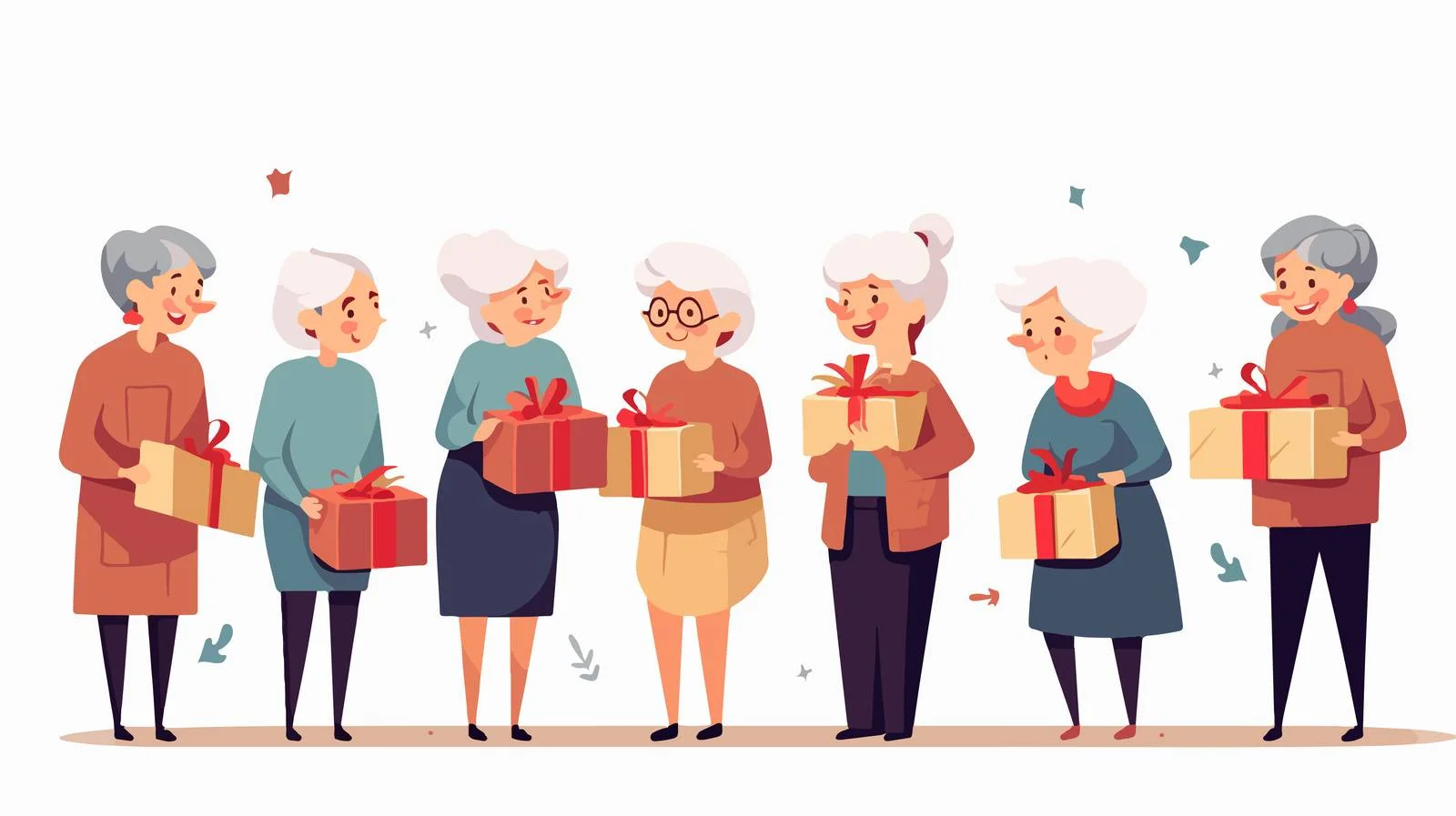Senior women sharing festive presents joyfully — free download from Dotvec