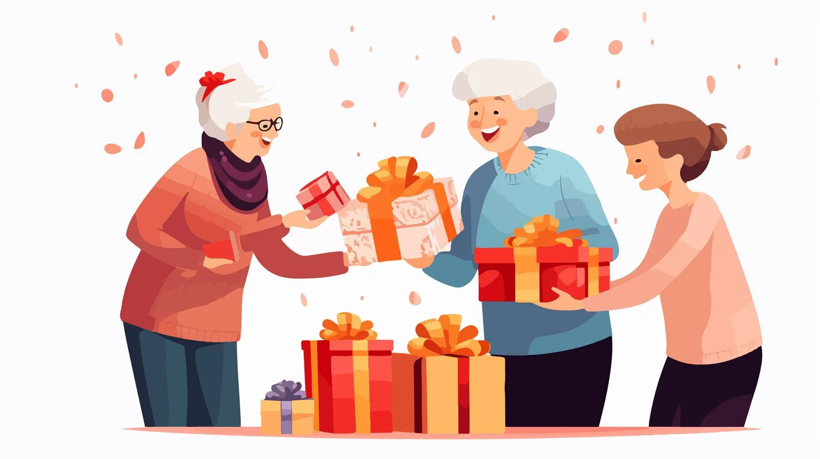 Senior Women Sharing Festive Presents Joyfully – free changing image from Dotvec