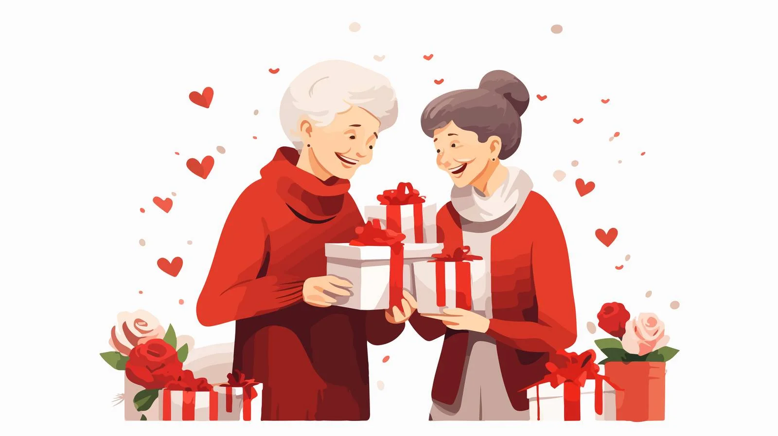 Senior women exchanging festive presents — free download from Dotvec