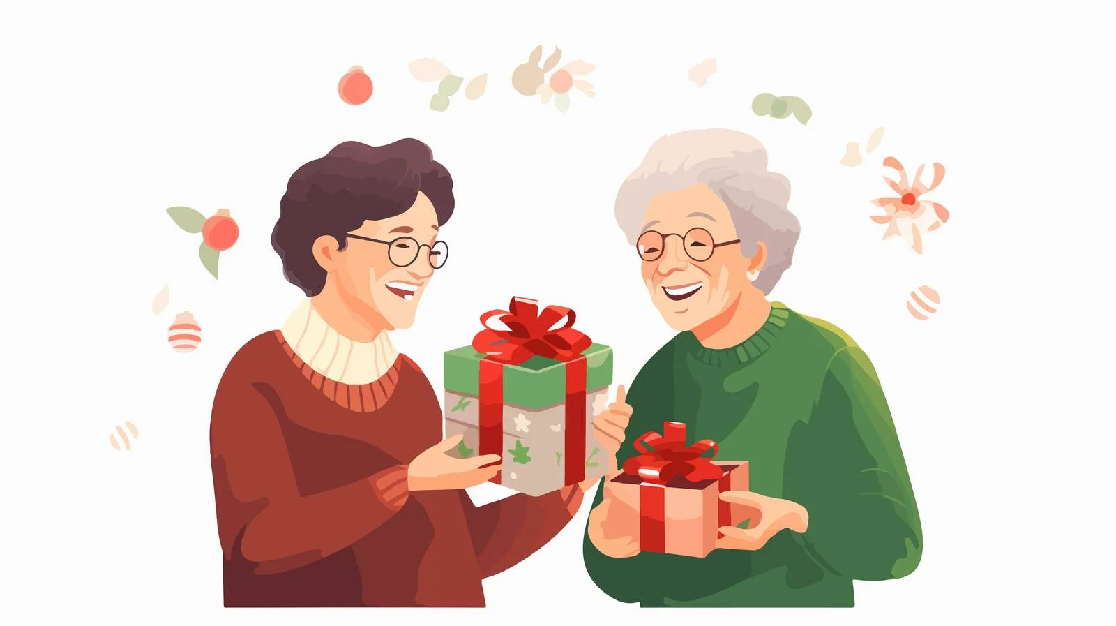 Elderly women exchanging festive holiday presents — free download from Dotvec