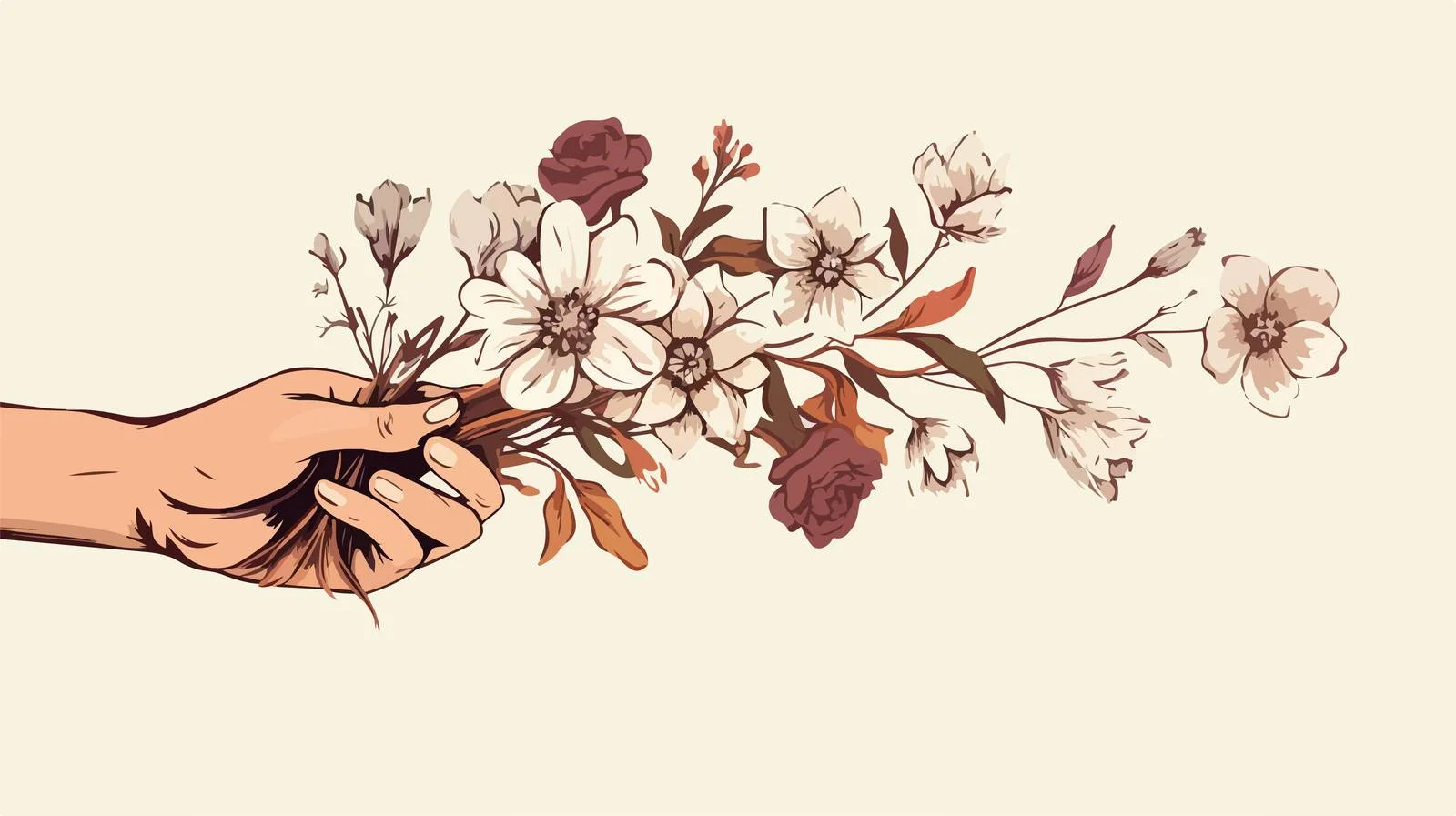 Graceful sketch: Hand holding withered flowers — free download from Dotvec