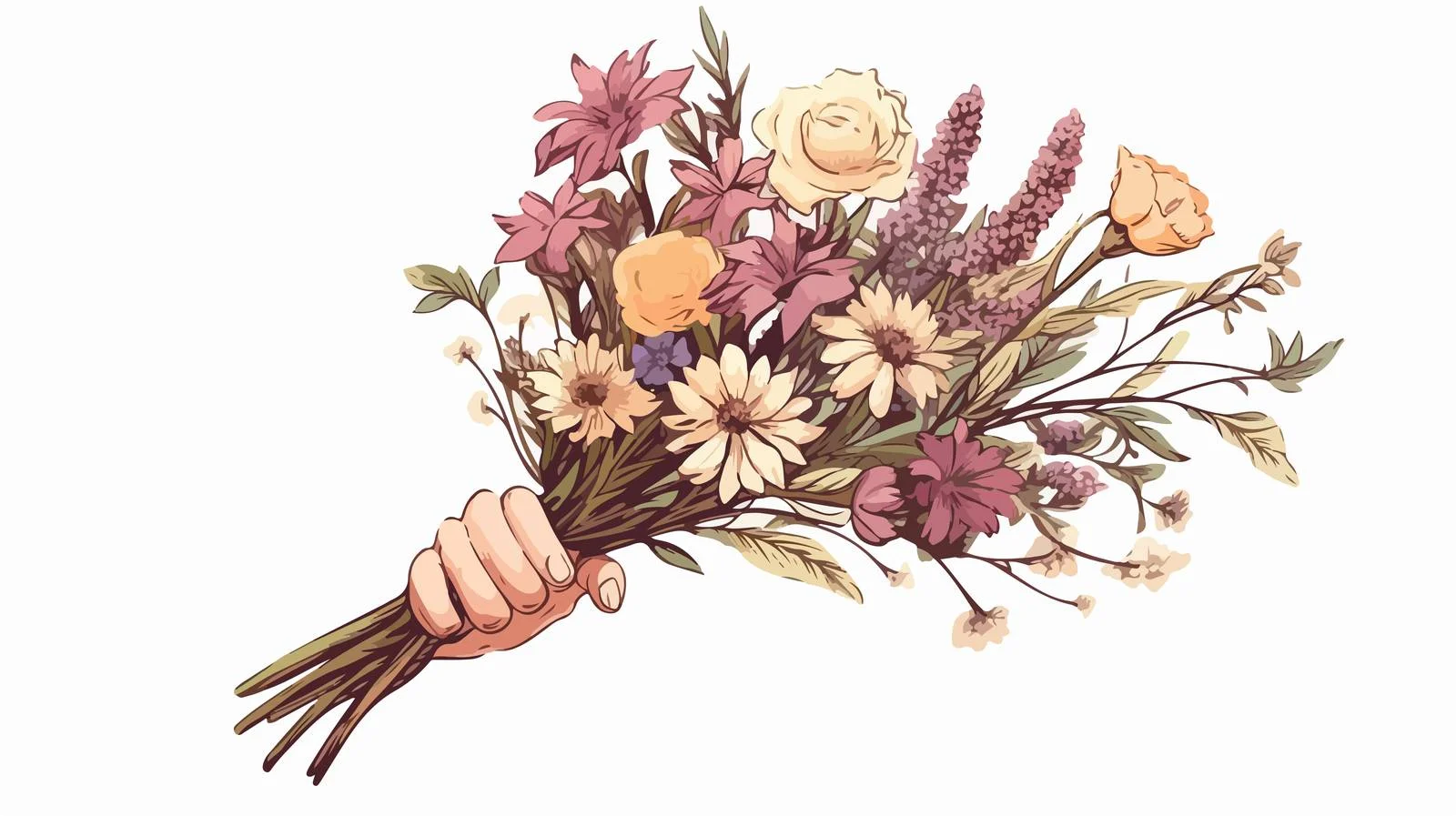 Graceful illustration of hand with withered flowers — free download from Dotvec