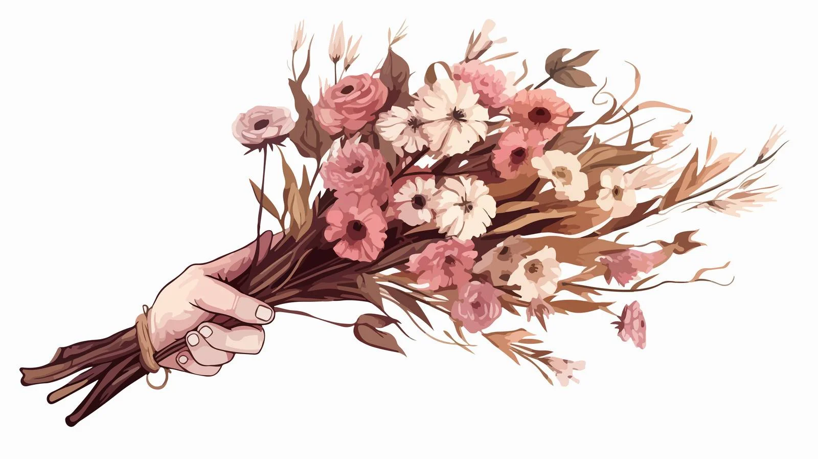 Graceful illustration: Hand with wilted flowers — free download from Dotvec