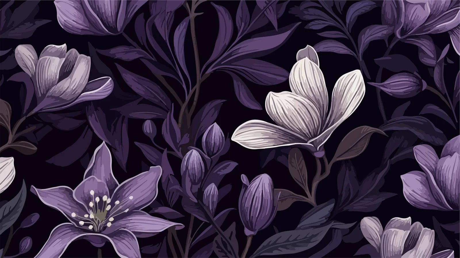 Sophisticated botanical seamless design with twizzler blooms — free download from Dotvec