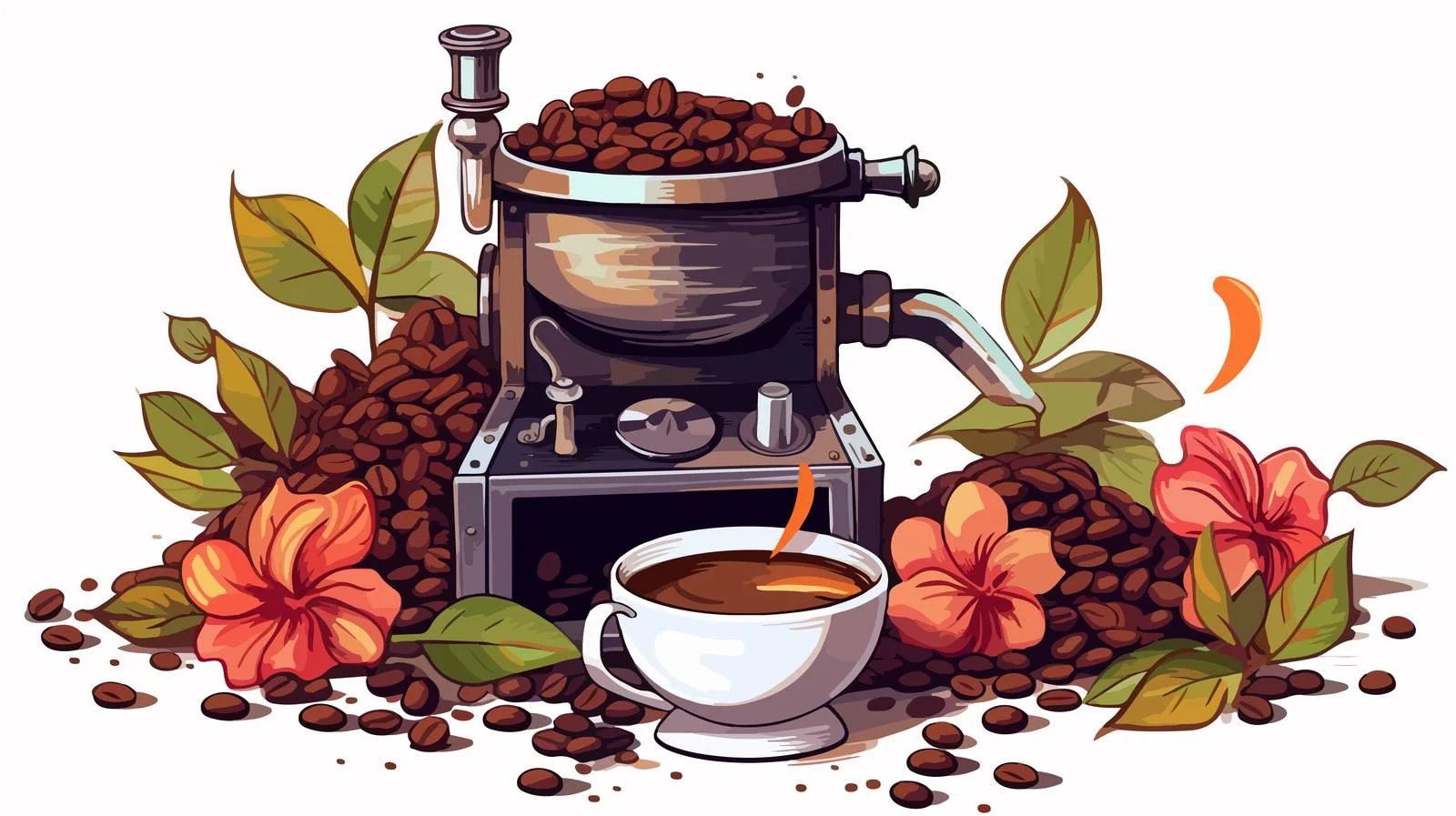 Hand-Drawn Coffee Grinder and Beans Composition — free download from Dotvec