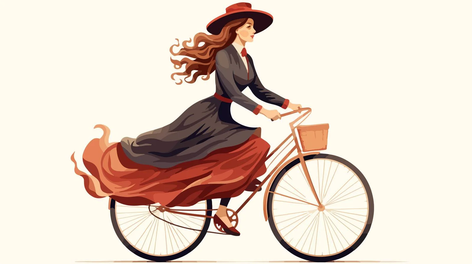 Victorian woman riding vintage bicycle outdoors — free download from Dotvec