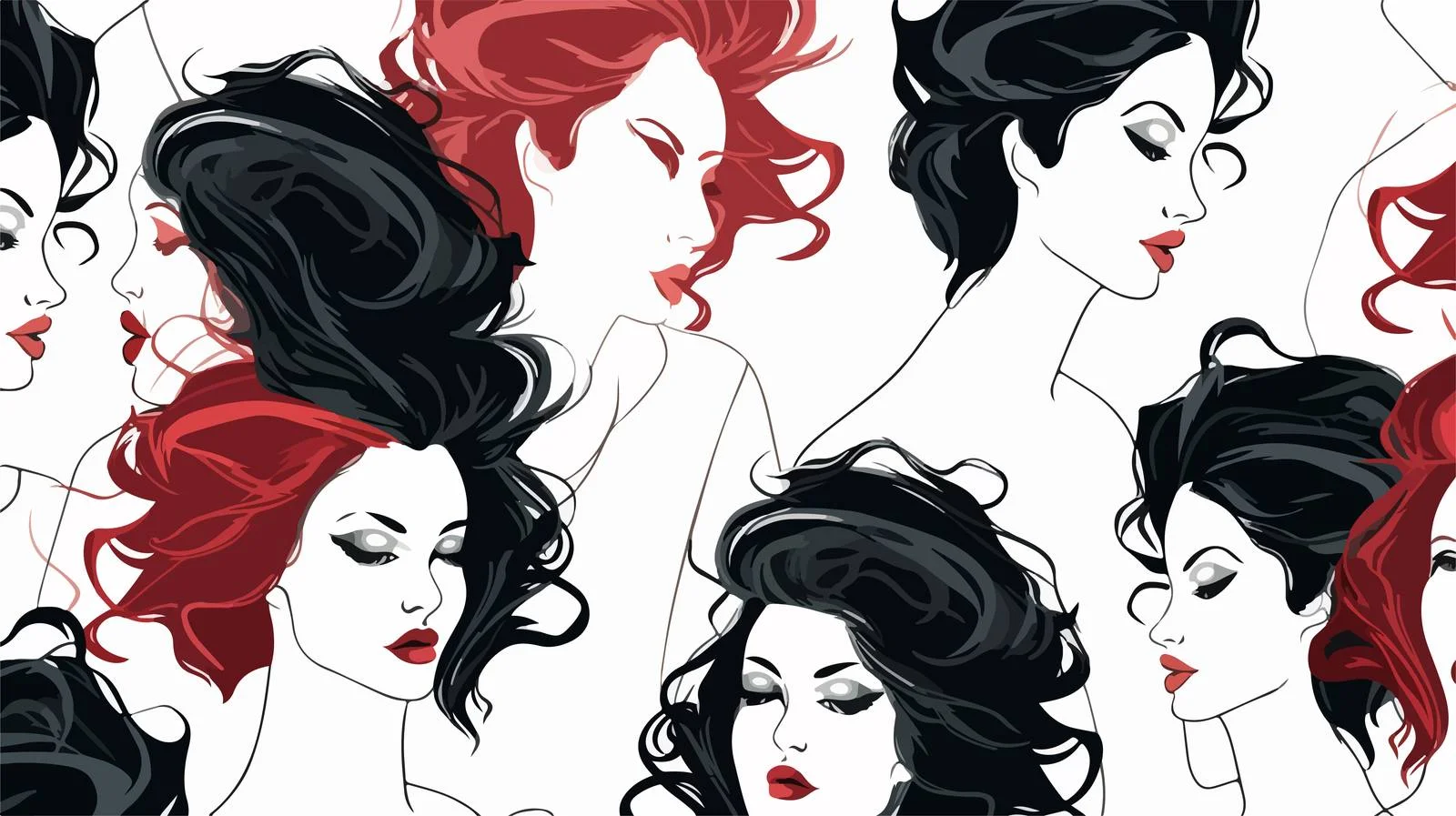 Chic Seamless Pattern with Graceful Faces — free download from Dotvec