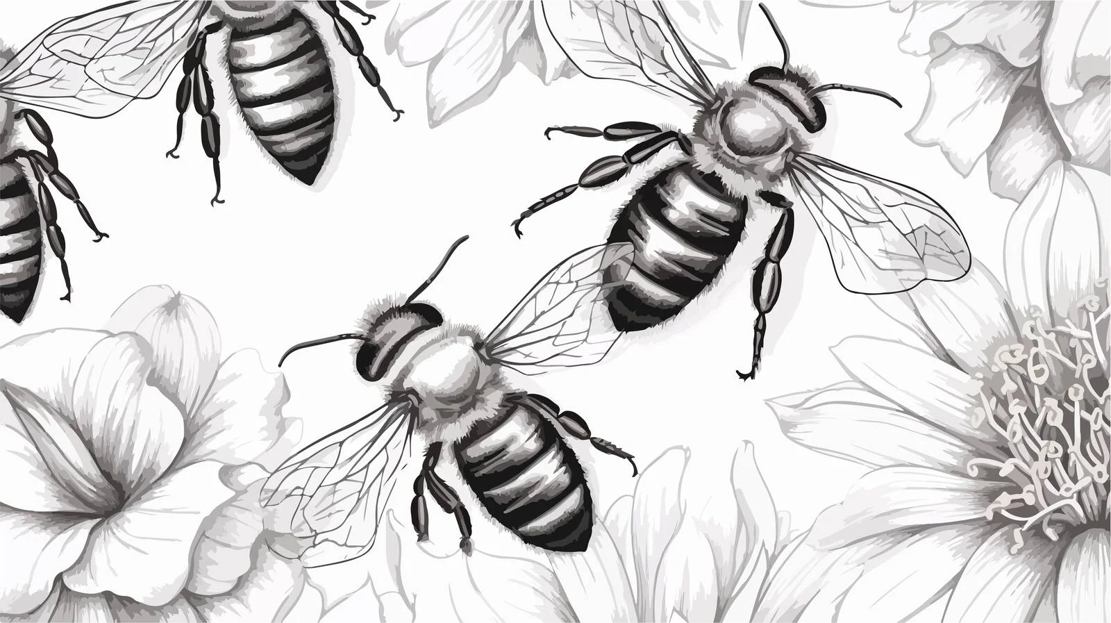 Exquisite Honey Bee Seamless Hand-Drawn Pattern — free download from Dotvec