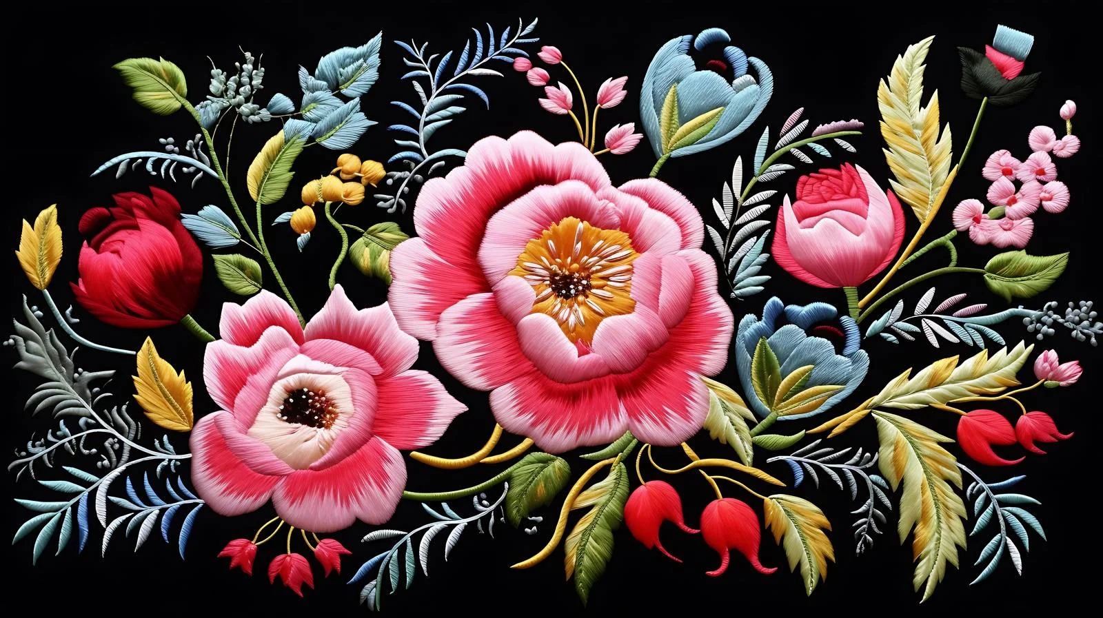Exquisite Peony Embroidery Composition — free download from Dotvec