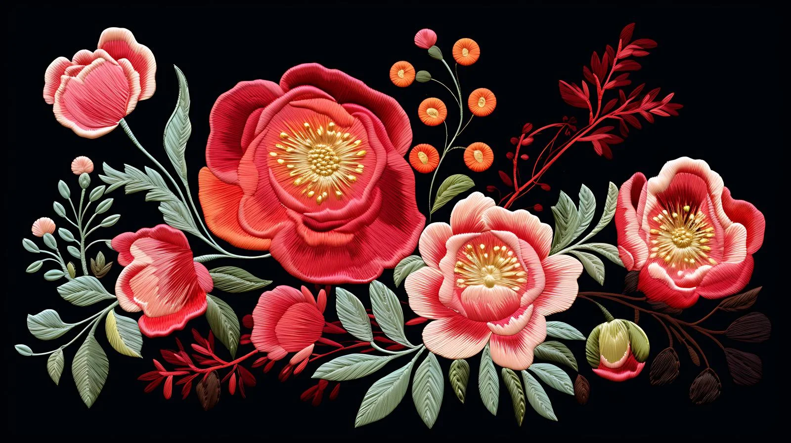 Exquisite Embroidered Peony Gardens Composition — free download from Dotvec
