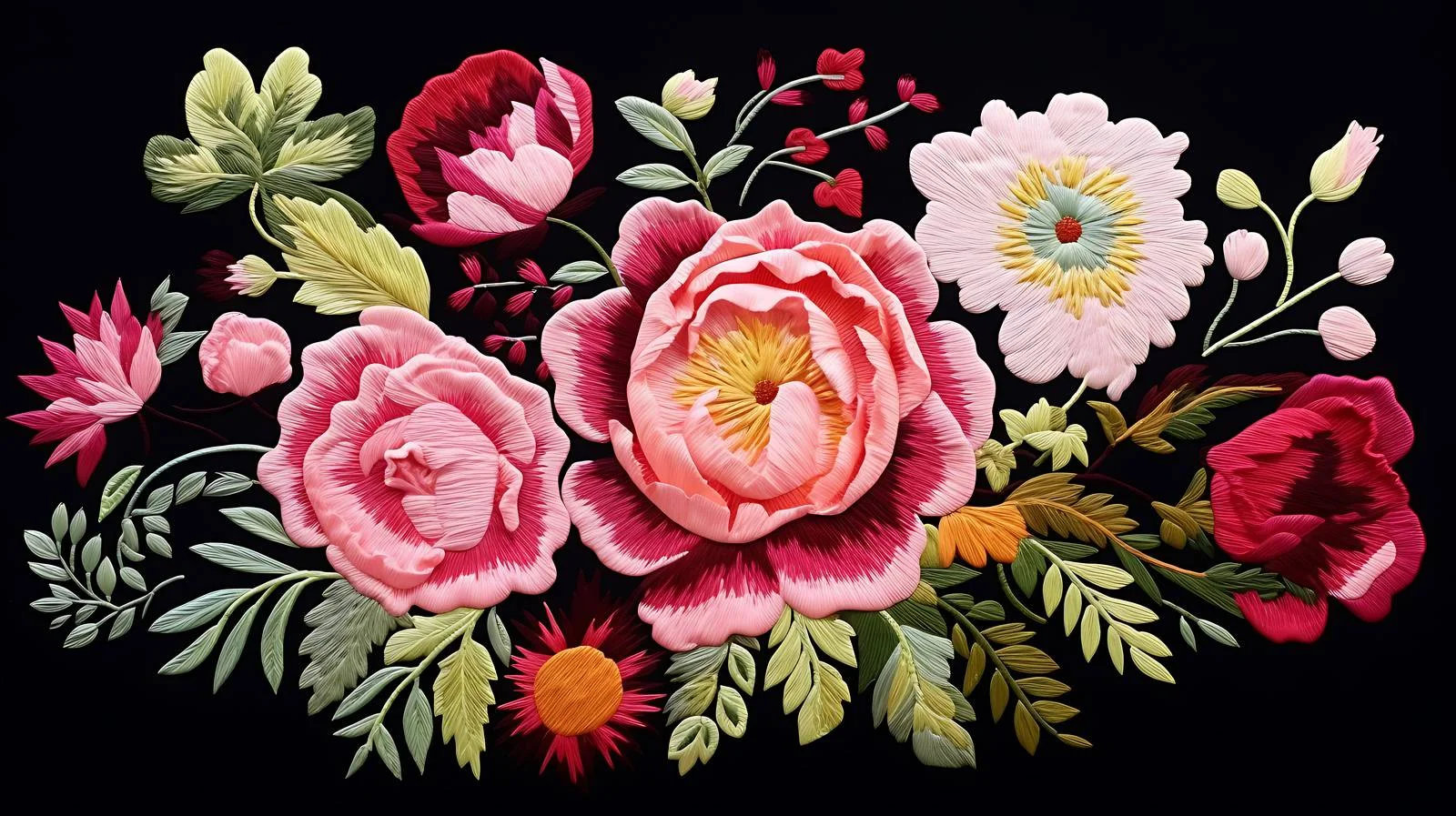 Exquisite Peony Embroidery Composition Blooms — free download from Dotvec
