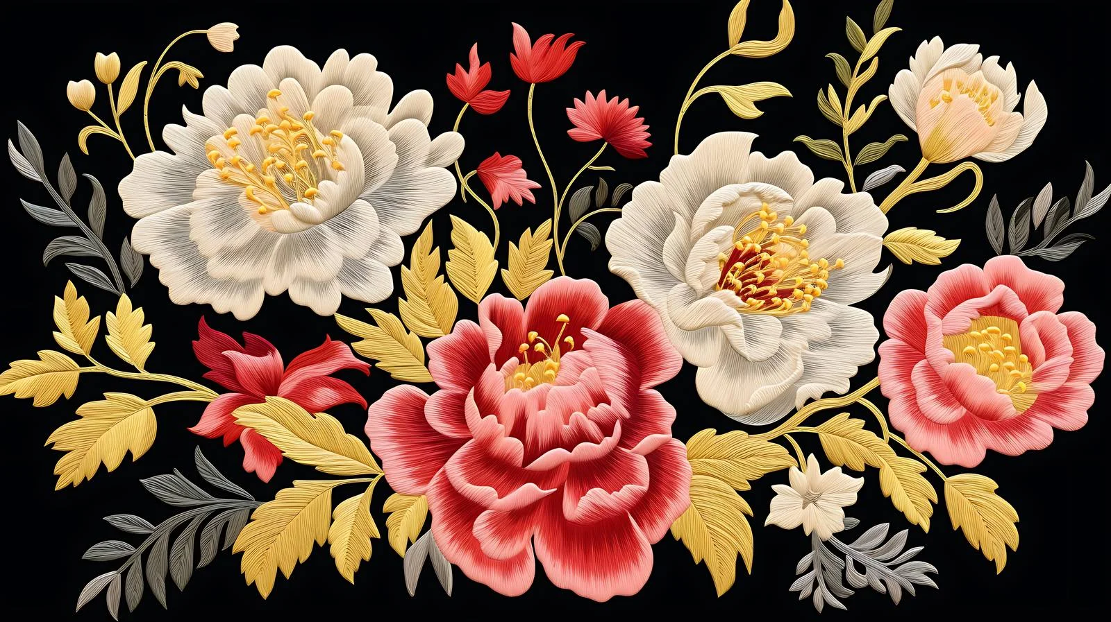 Botanical Embroidered Peony Composition — free download from Dotvec