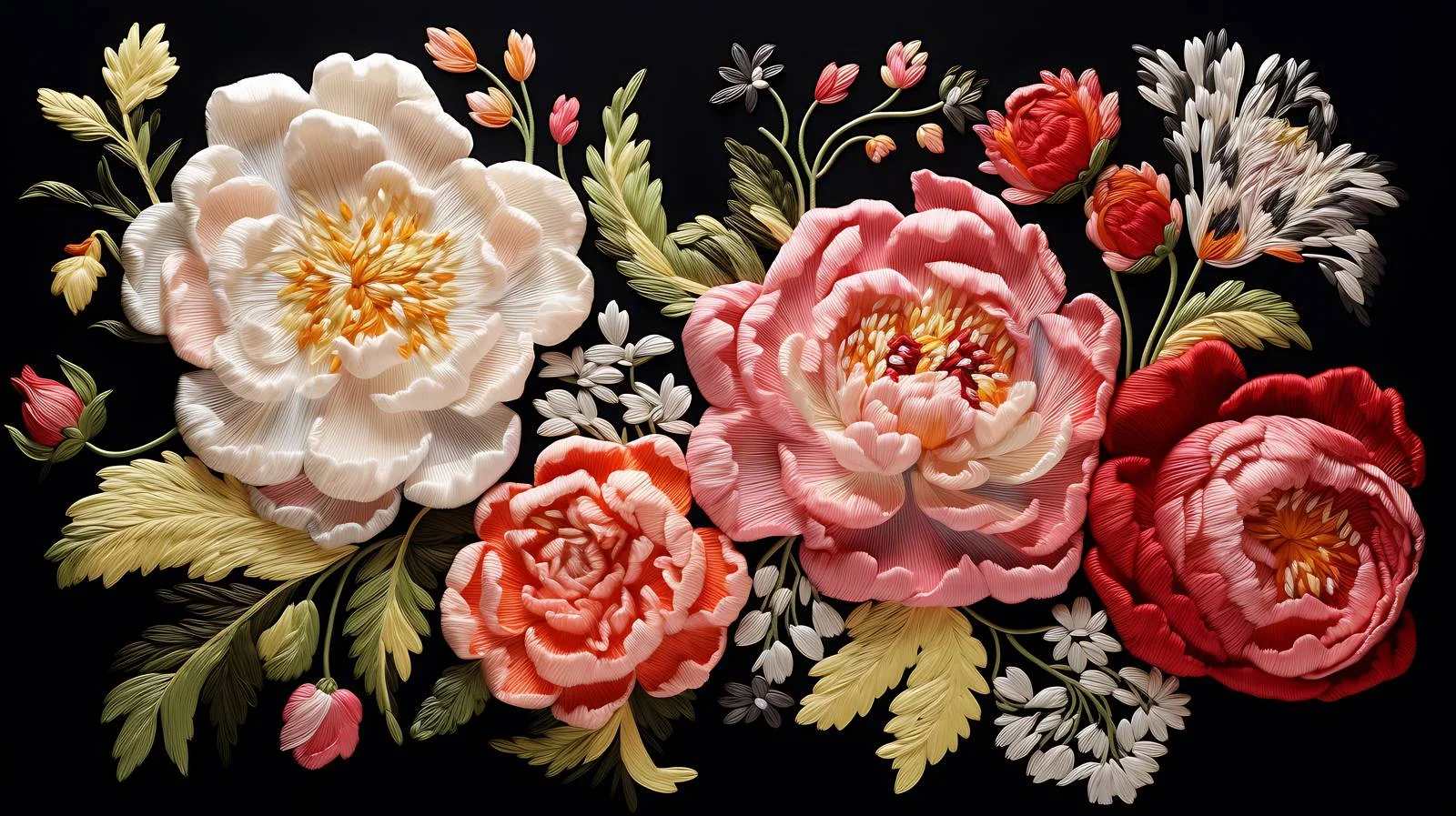 Exquisite Peony Embroidered Composition — free download from Dotvec
