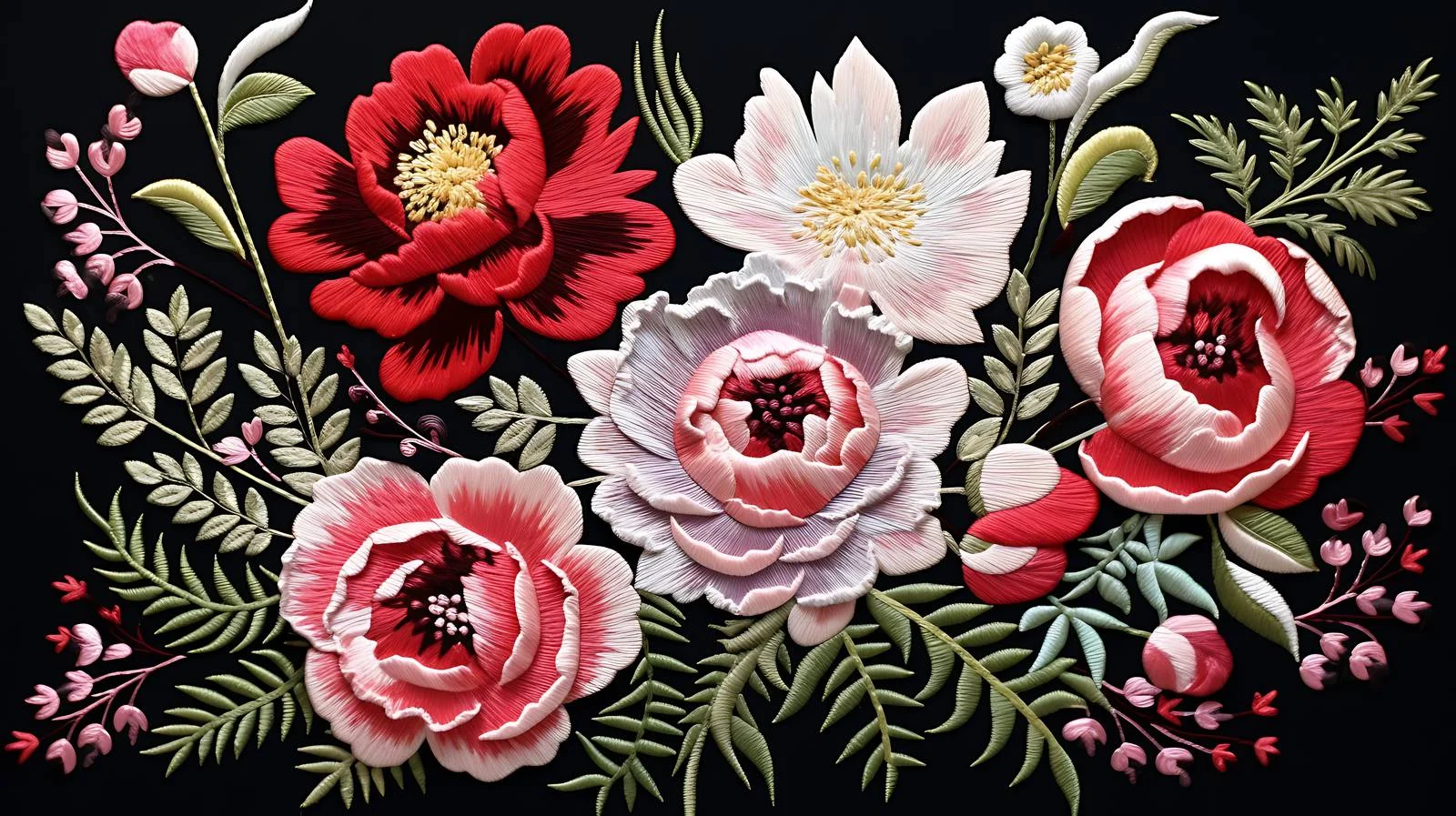 Exquisite Peony Embroidery Composition — free download from Dotvec