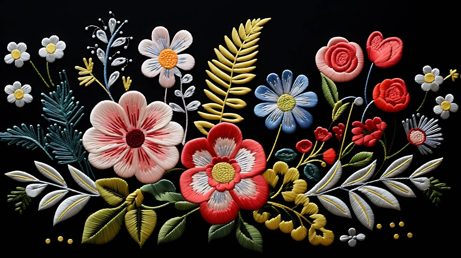 Floral Embroidered Composition with Wild Blossoms — free download from Dotvec
