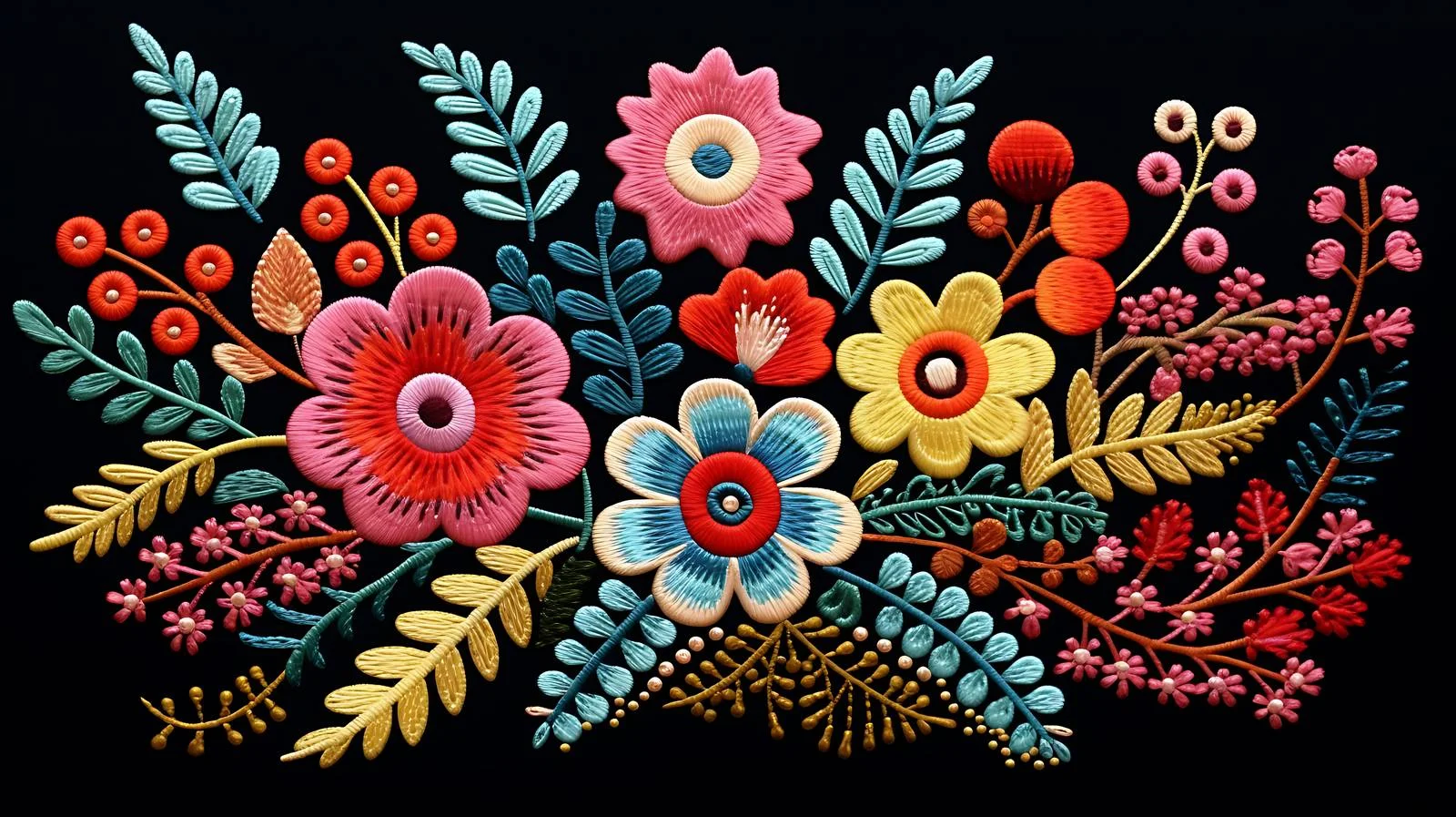 Exquisite Embroidered Wildflower Garden Composition — free download from Dotvec