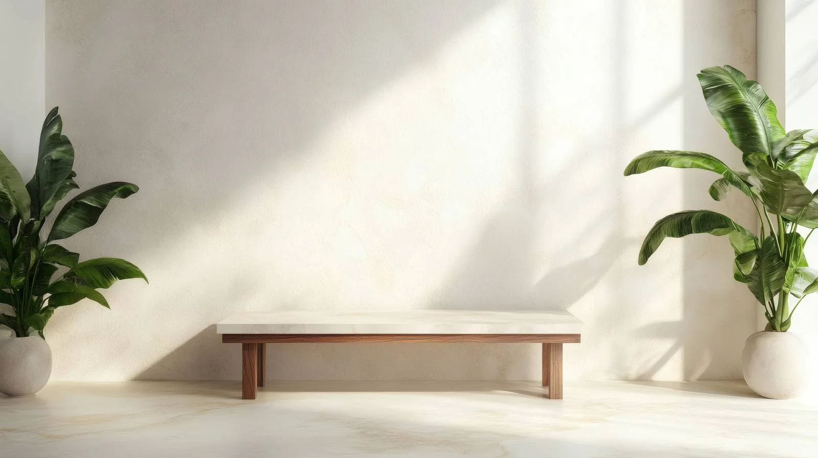 Serene Beige Marble Room with Bench & Plants — free download from Dotvec