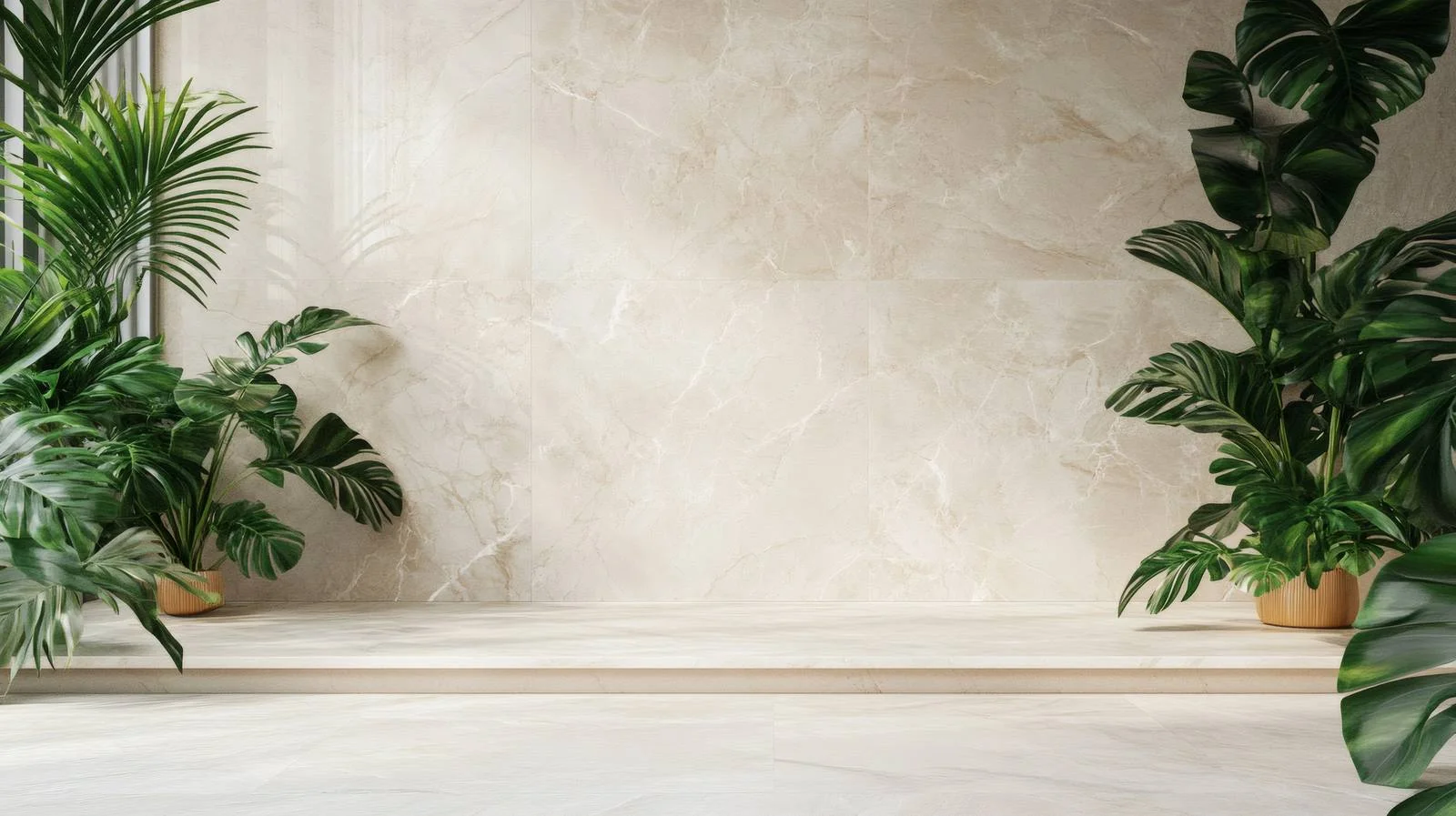 Minimalist Beige Marble Room with Plants — free download from Dotvec