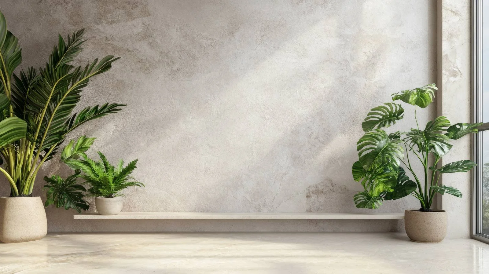Minimalist Beige Marble Room with Plants — free download from Dotvec