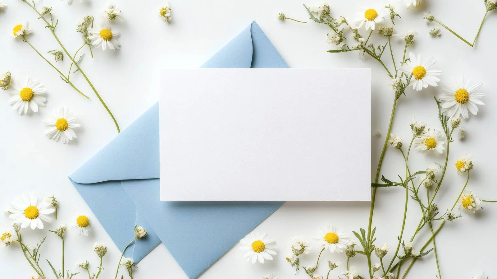 Chamomile flowers on blue blank envelope — free download from Dotvec
