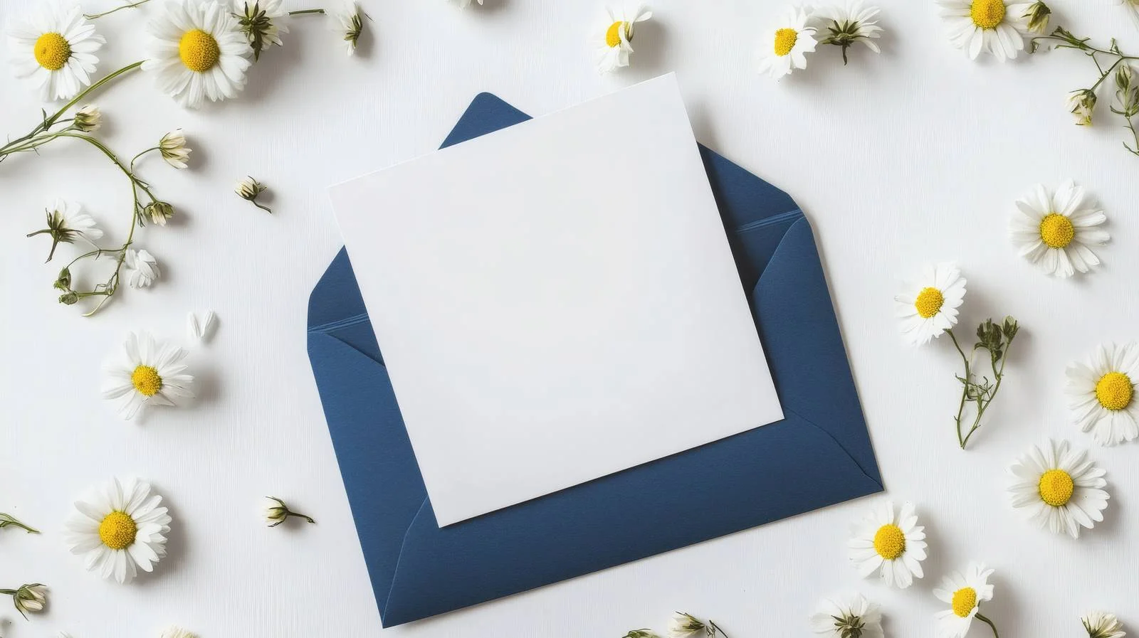 Elegant Blank Blue Card with Chamomile — free download from Dotvec