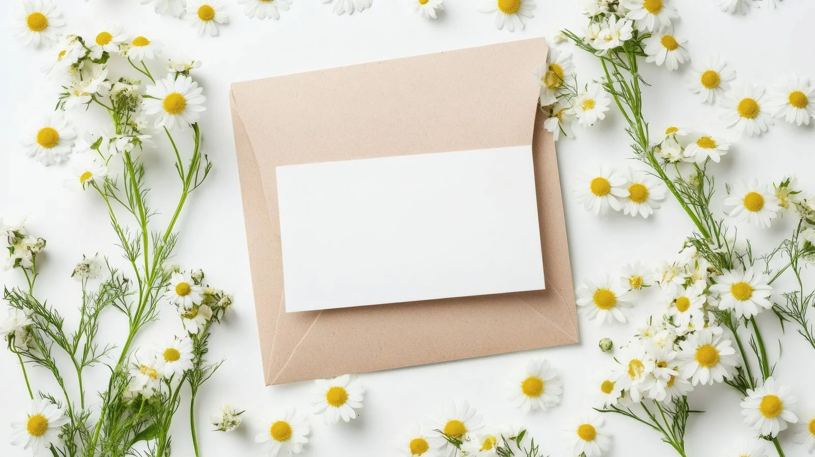 Chamomile Flowers with Empty Card and Envelope — free download from Dotvec