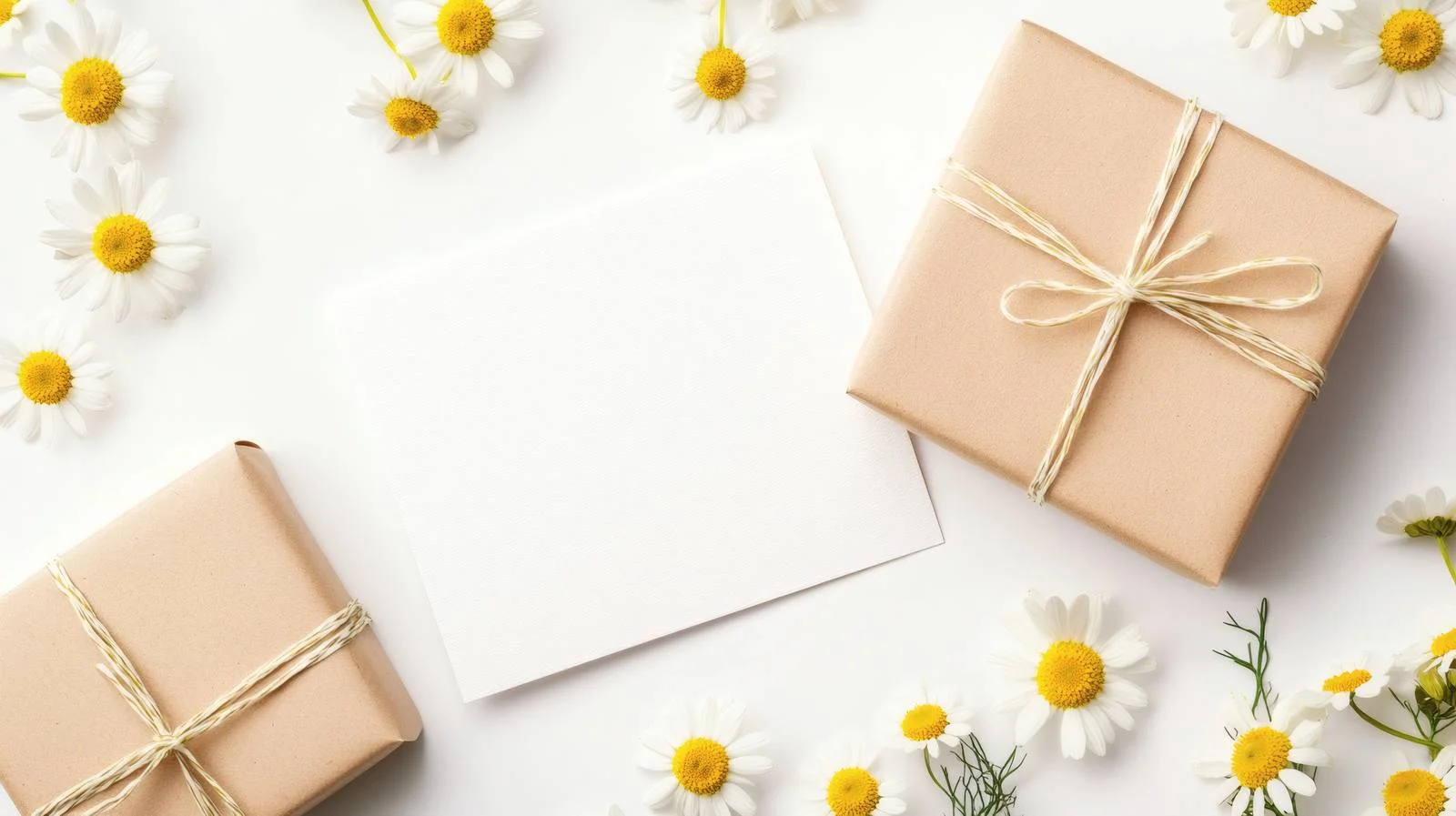 Chamomile flowers with blank gift box — free download from Dotvec