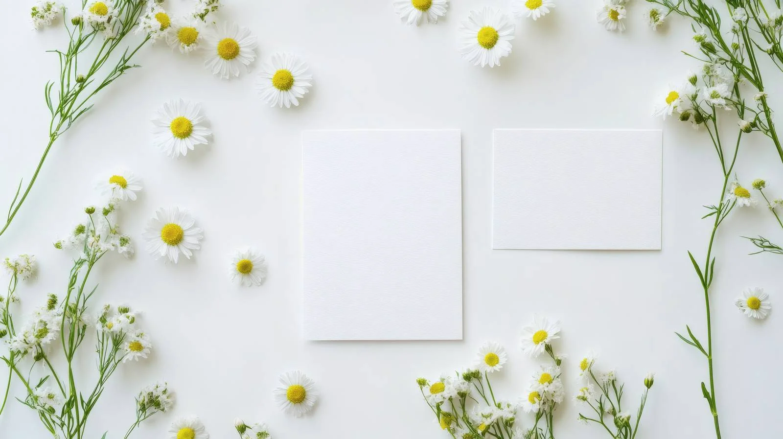 Blank Cards with Chamomile Flowers on White — free download from Dotvec