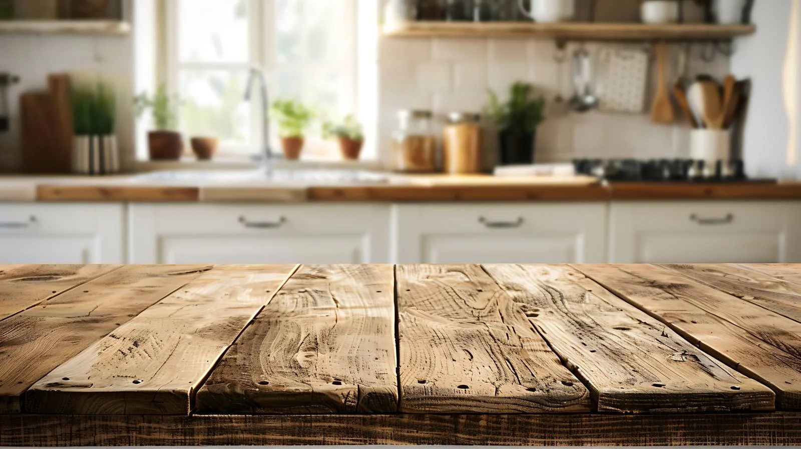 Rustic Countryside Kitchen with Empty Wooden Table — free download from Dotvec