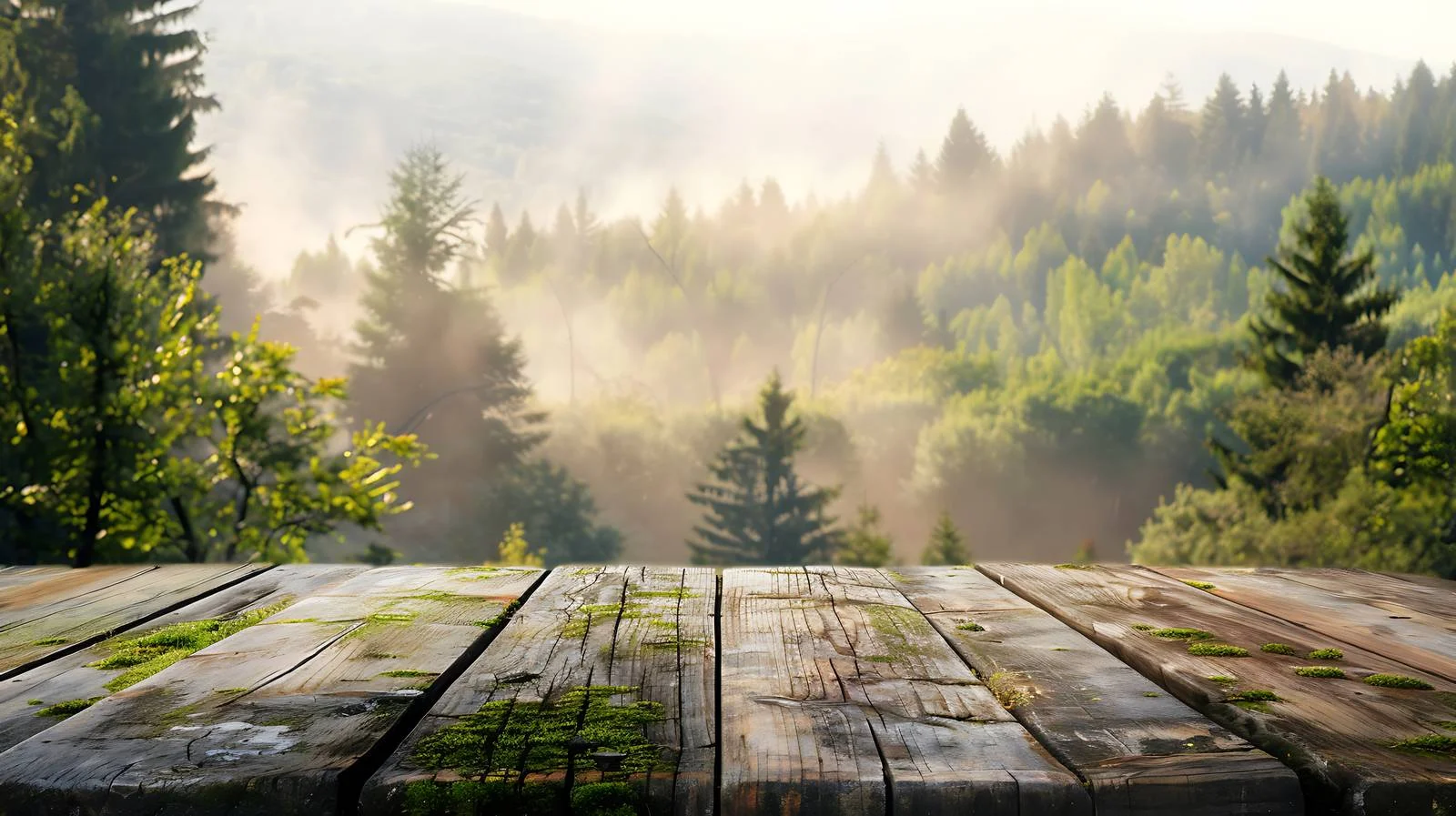 Rustic wooden table with forest backdrop — free download from Dotvec