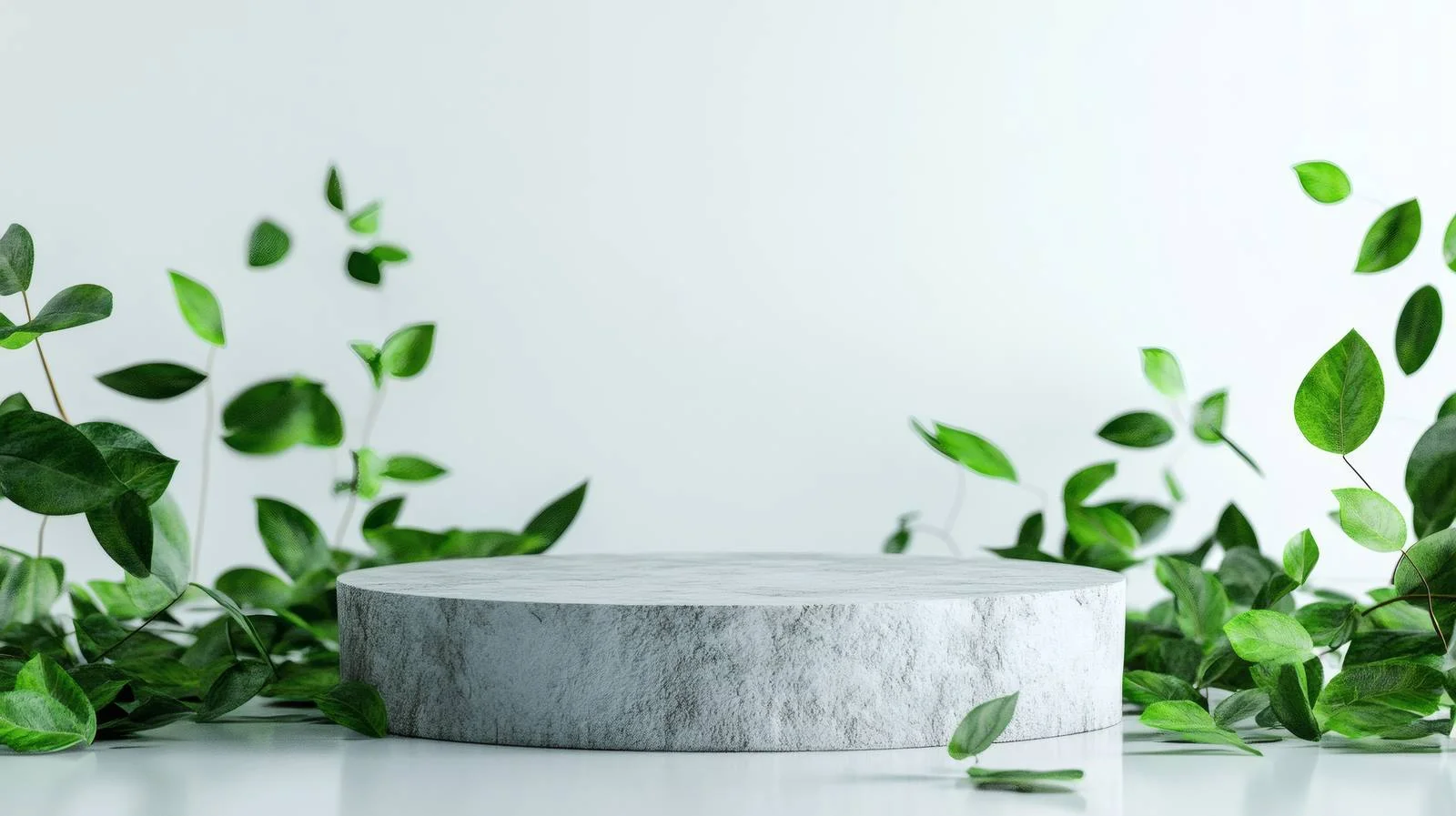 Stone podium with green leaves display – free podium image from Dotvec