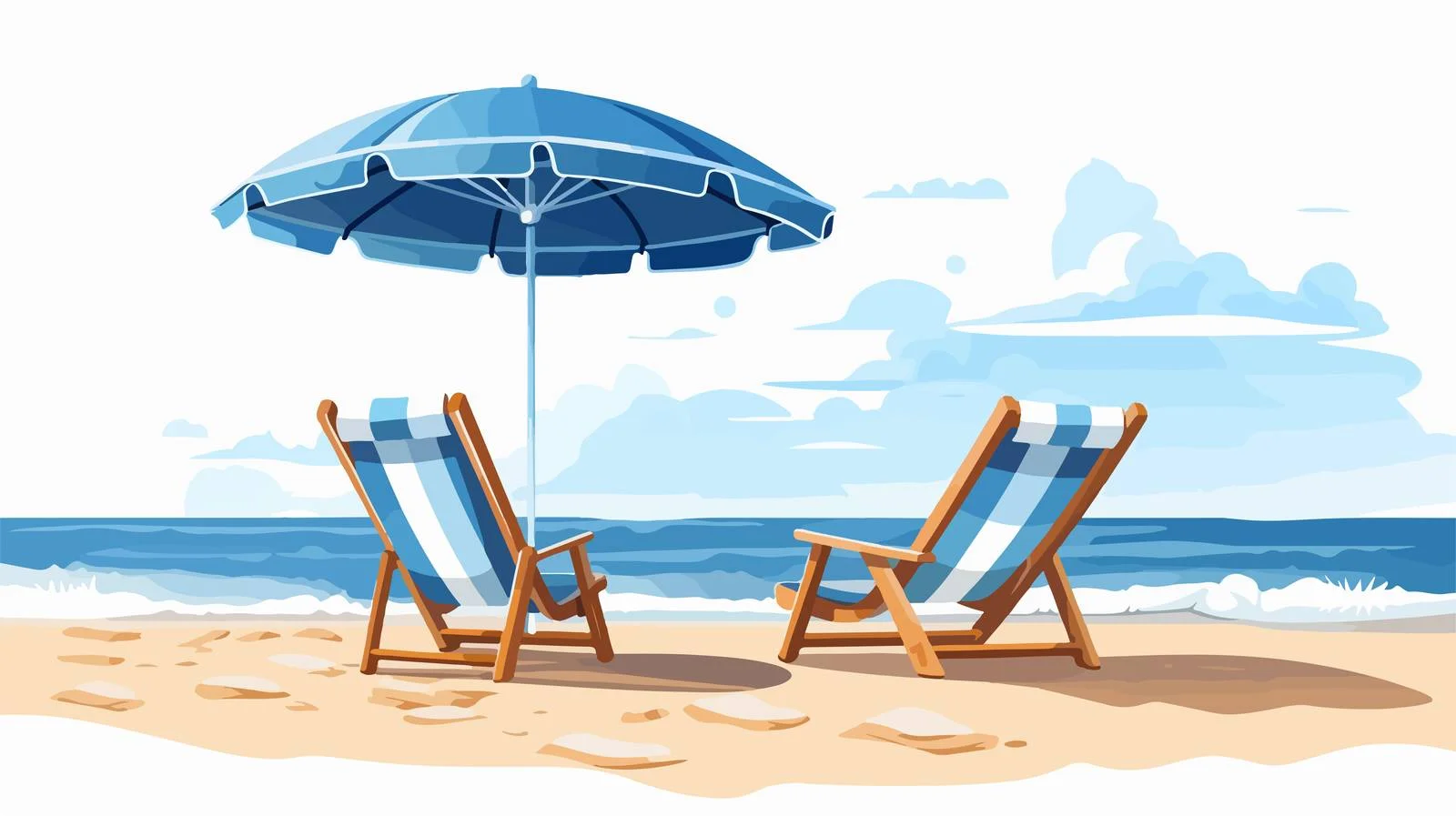 Serene Beach Scene with Umbrella-Shaded Loungers — free download from Dotvec
