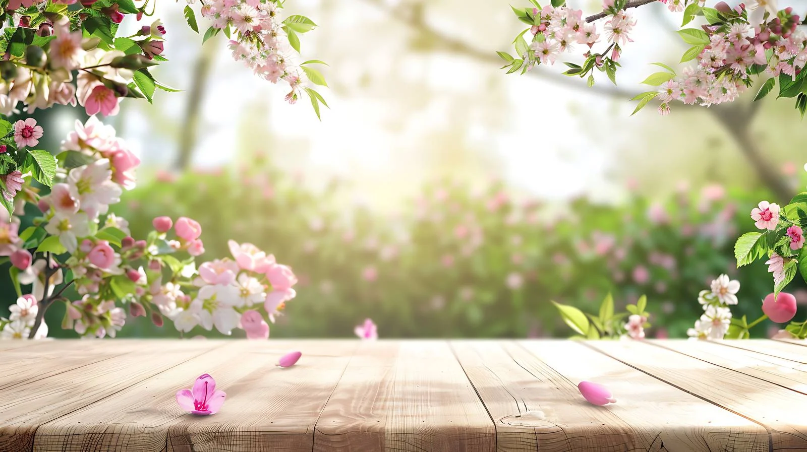 Spring-themed empty table with background — free download from Dotvec